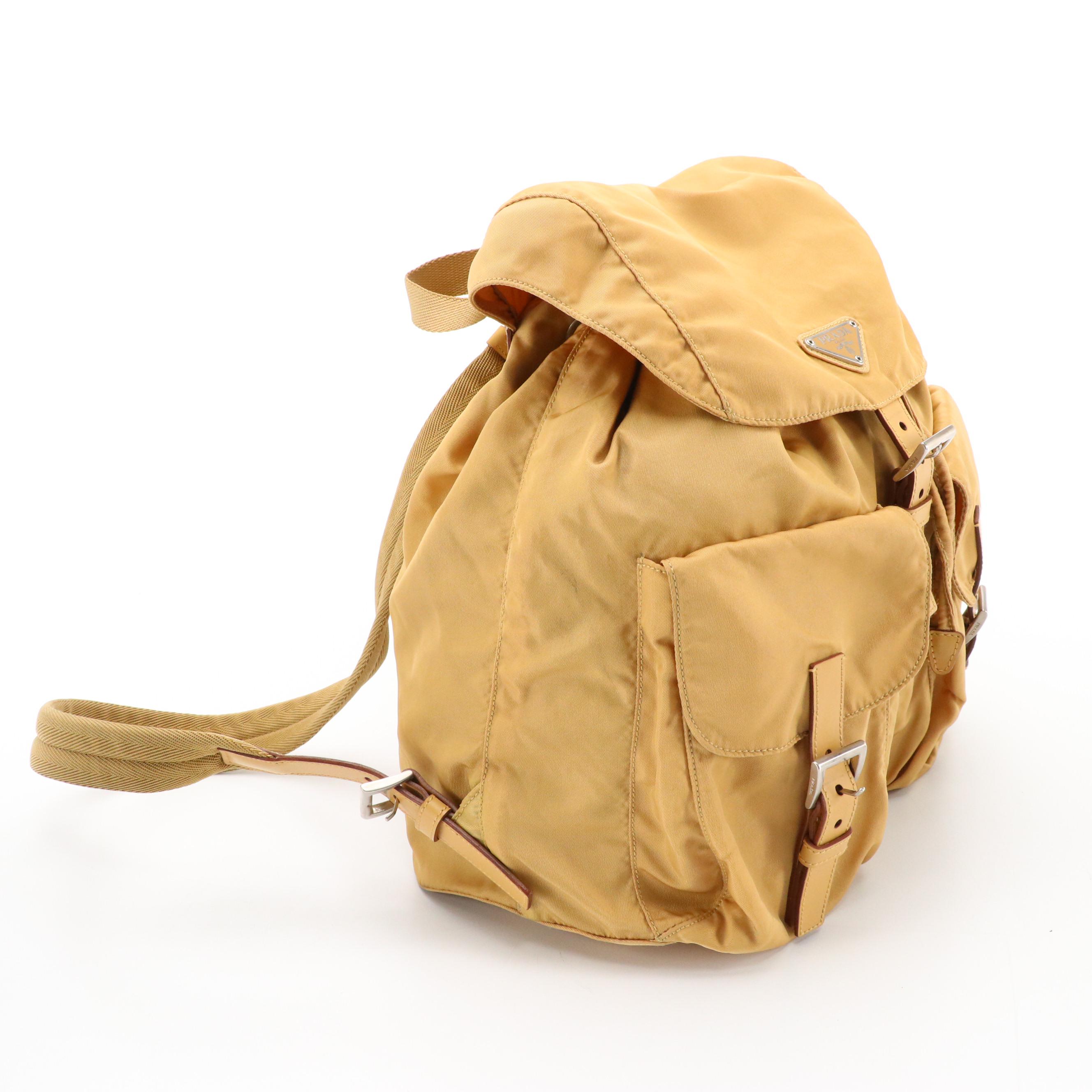 Prada Rucksack Backpack in Neutral Tessuto Nylon and Leather Trim