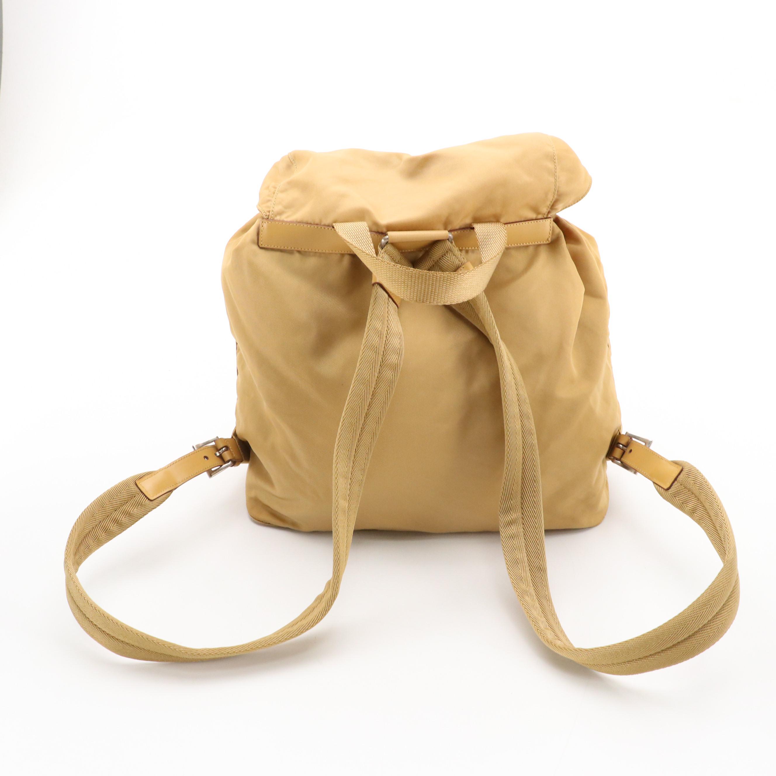 Prada Rucksack Backpack in Neutral Tessuto Nylon and Leather Trim