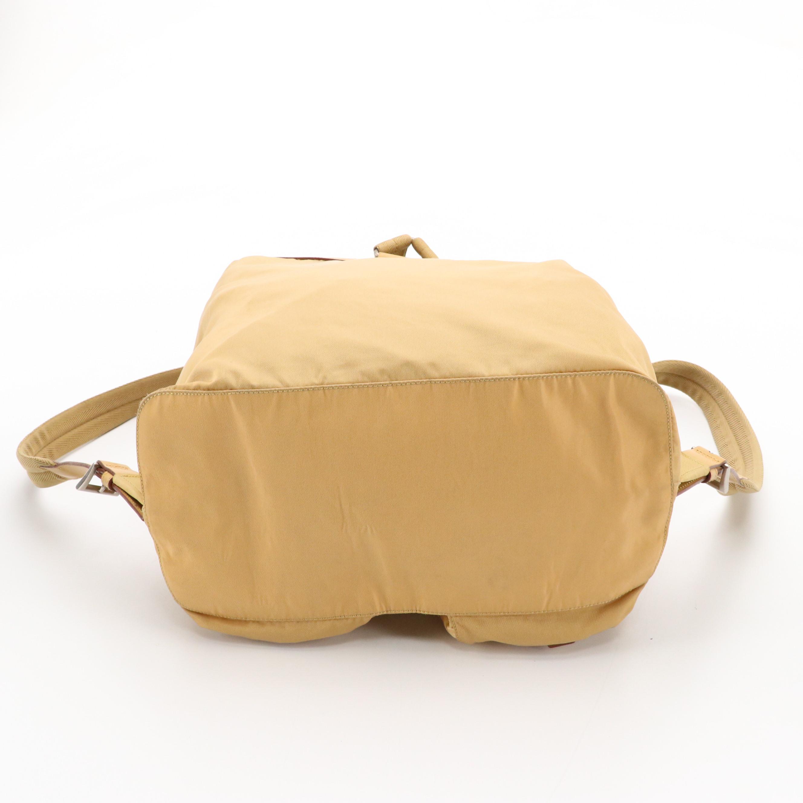 Prada Rucksack Backpack in Neutral Tessuto Nylon and Leather Trim