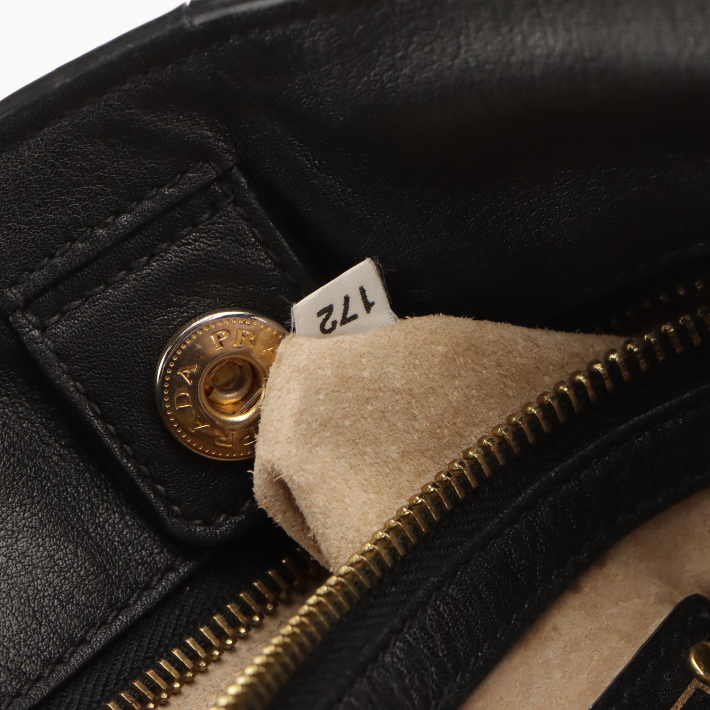 Prada Black Leather 2-Way Convertible Bag, Saffiano Leather Strap and Clochette