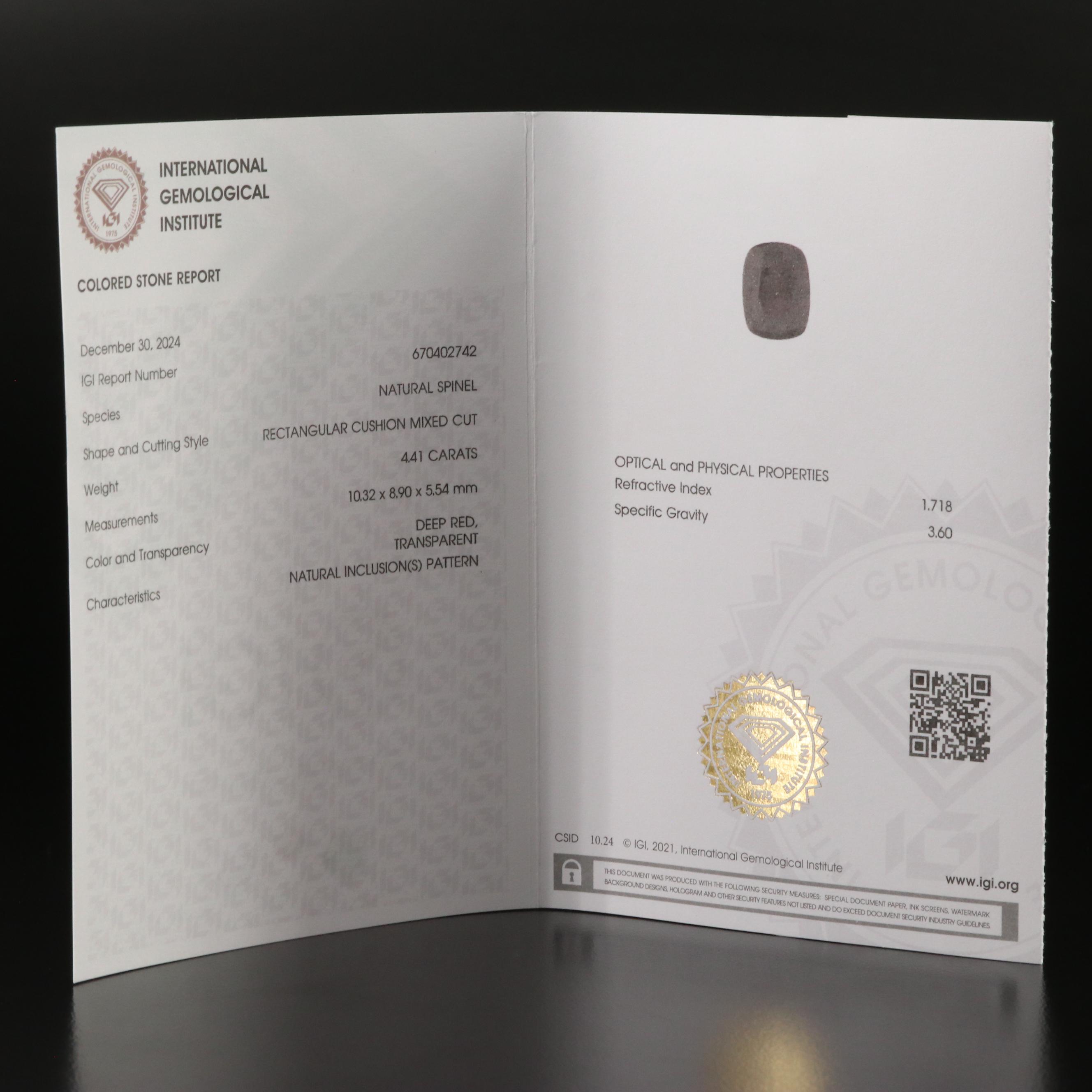 Loose 4.41 CT Spinel with IGI Report