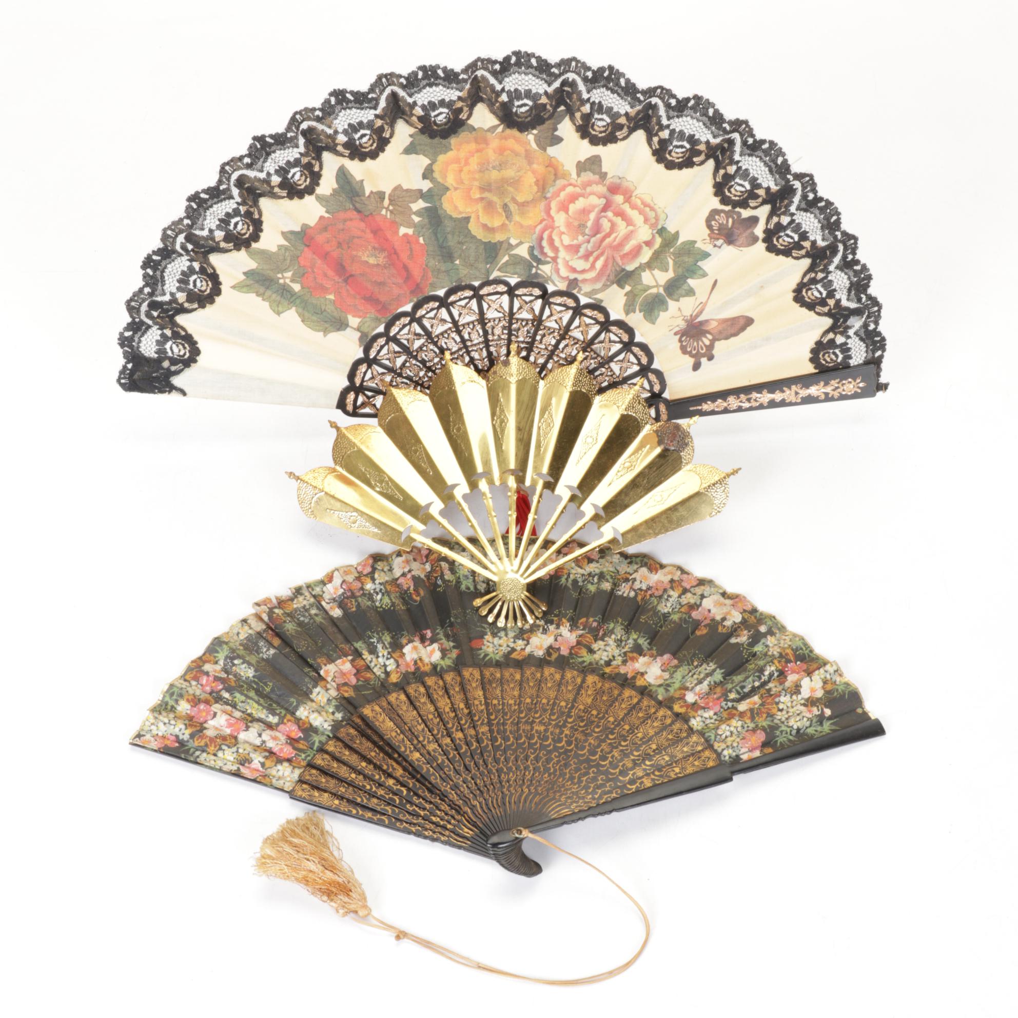 Lace & Fabric Floral Accordion Hand Fans & Wall Decor