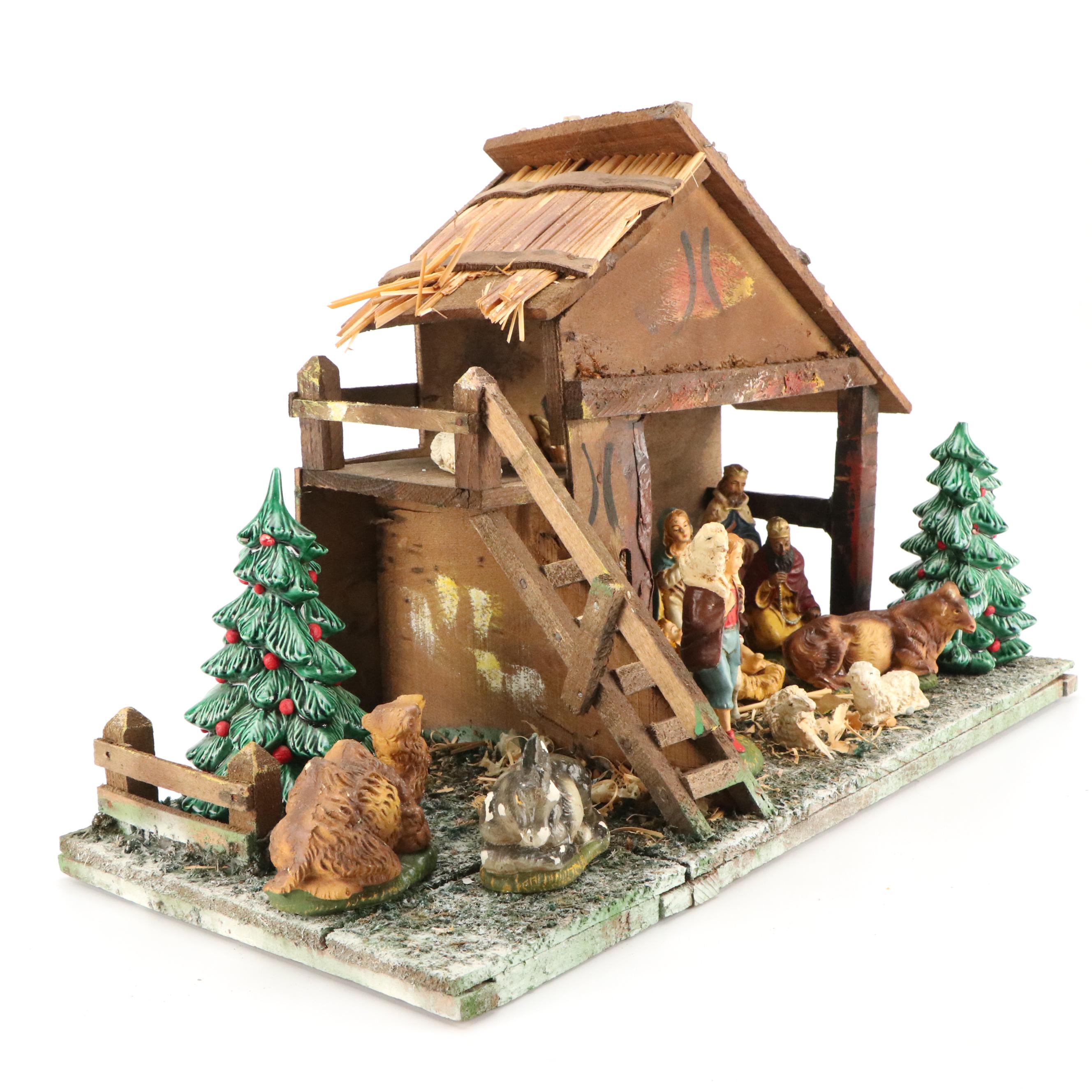 Noel Decorations Nativity Scene with Holland Mold Ceramic Christmas Trees