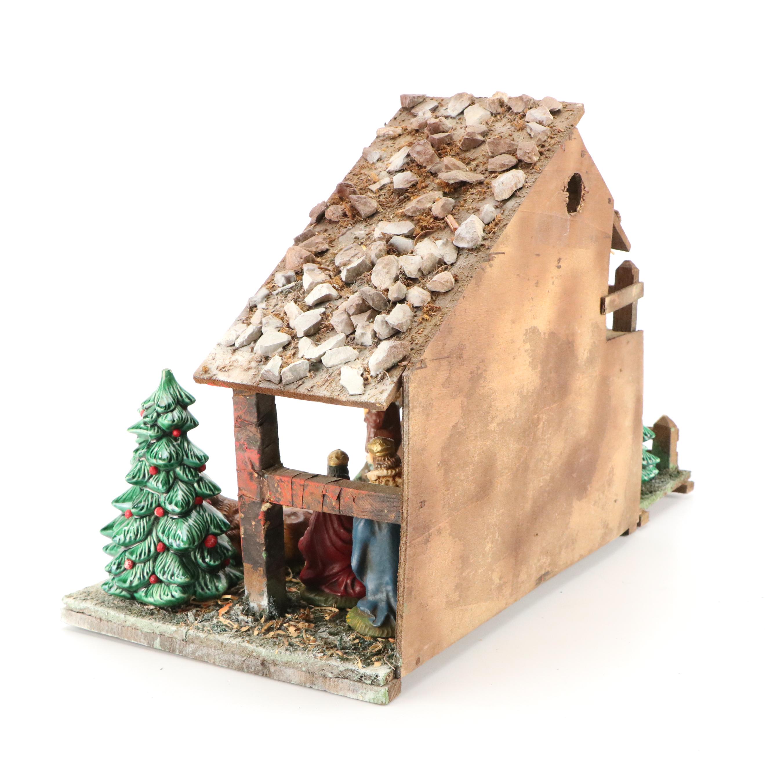 Noel Decorations Nativity Scene with Holland Mold Ceramic Christmas Trees