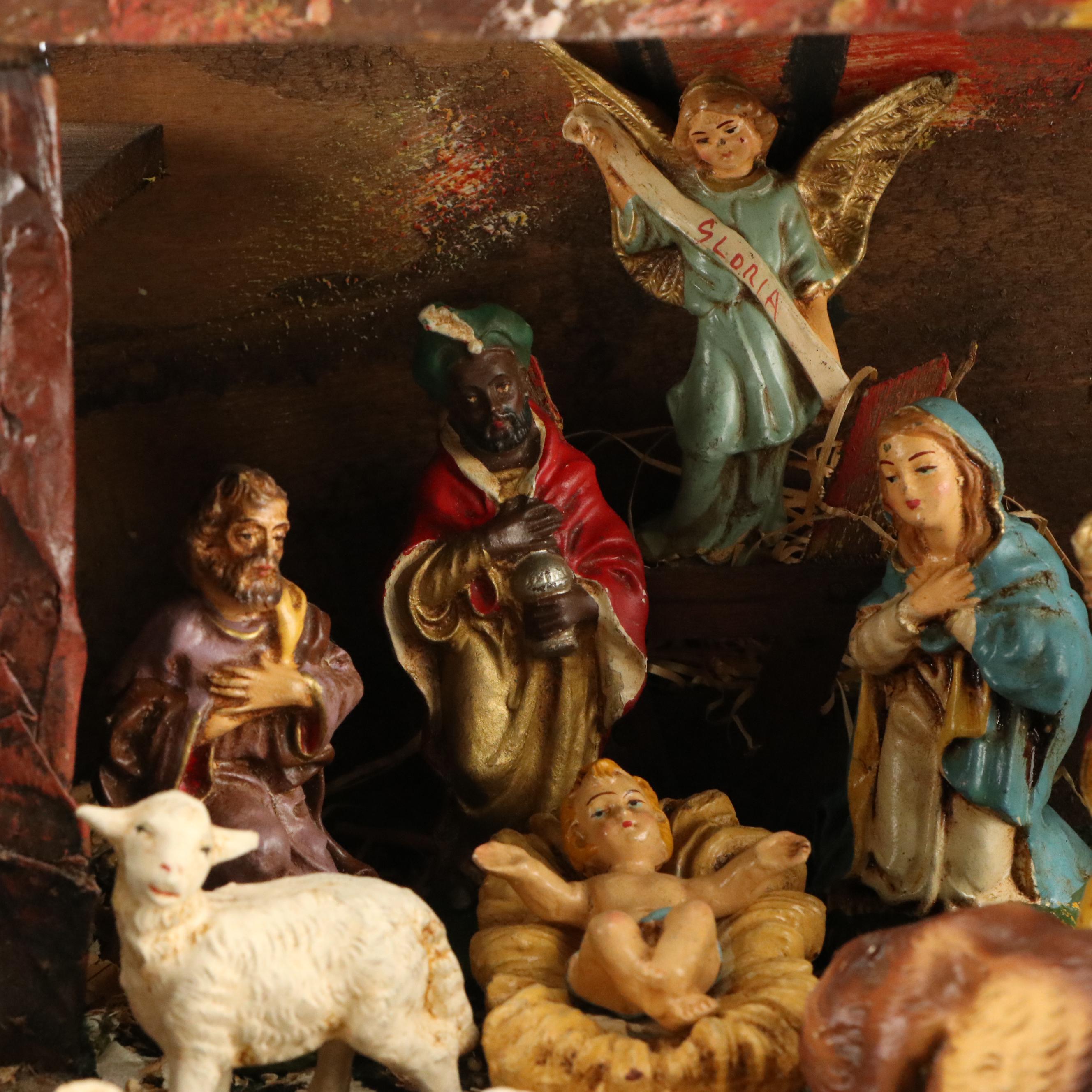 Noel Decorations Nativity Scene with Holland Mold Ceramic Christmas Trees