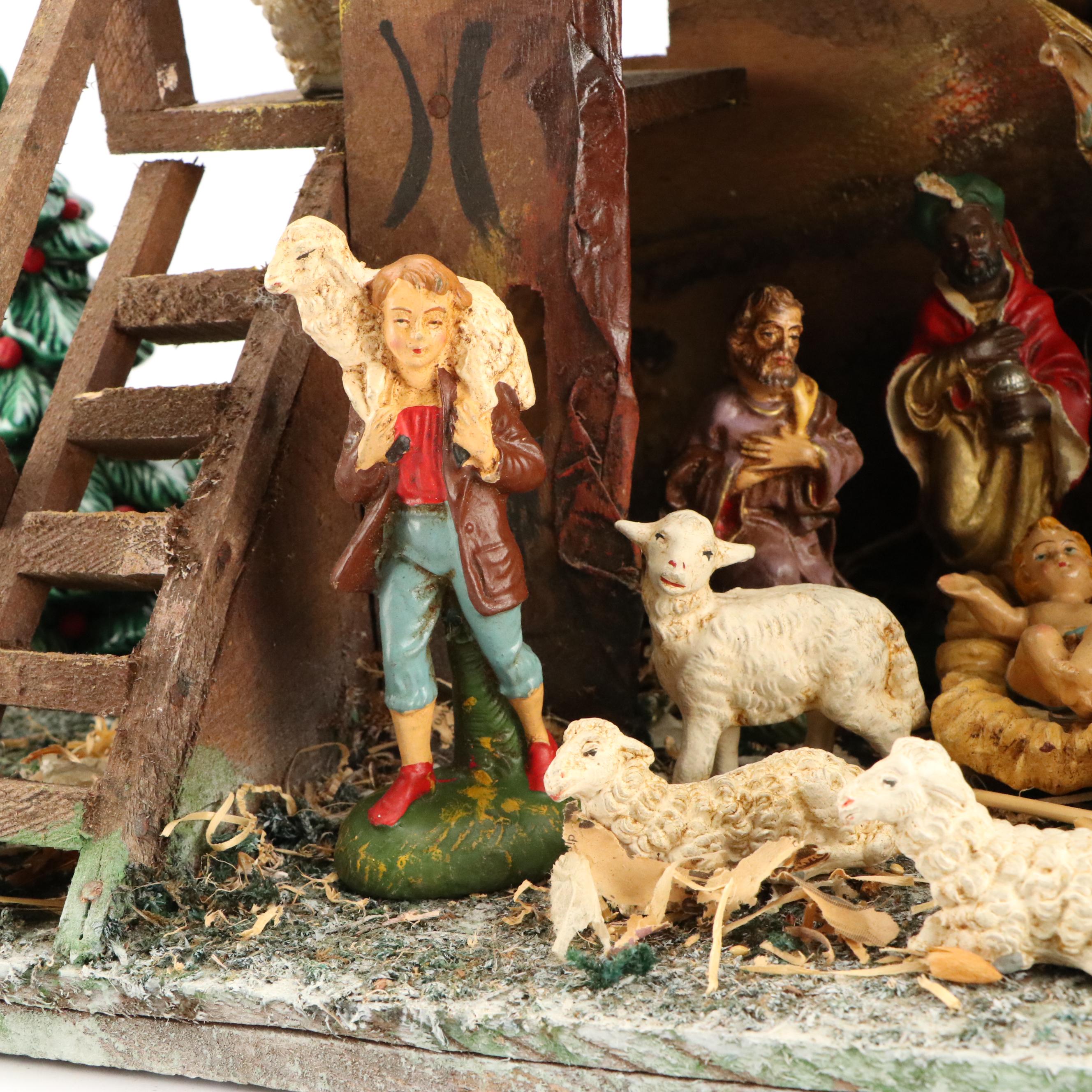 Noel Decorations Nativity Scene with Holland Mold Ceramic Christmas Trees