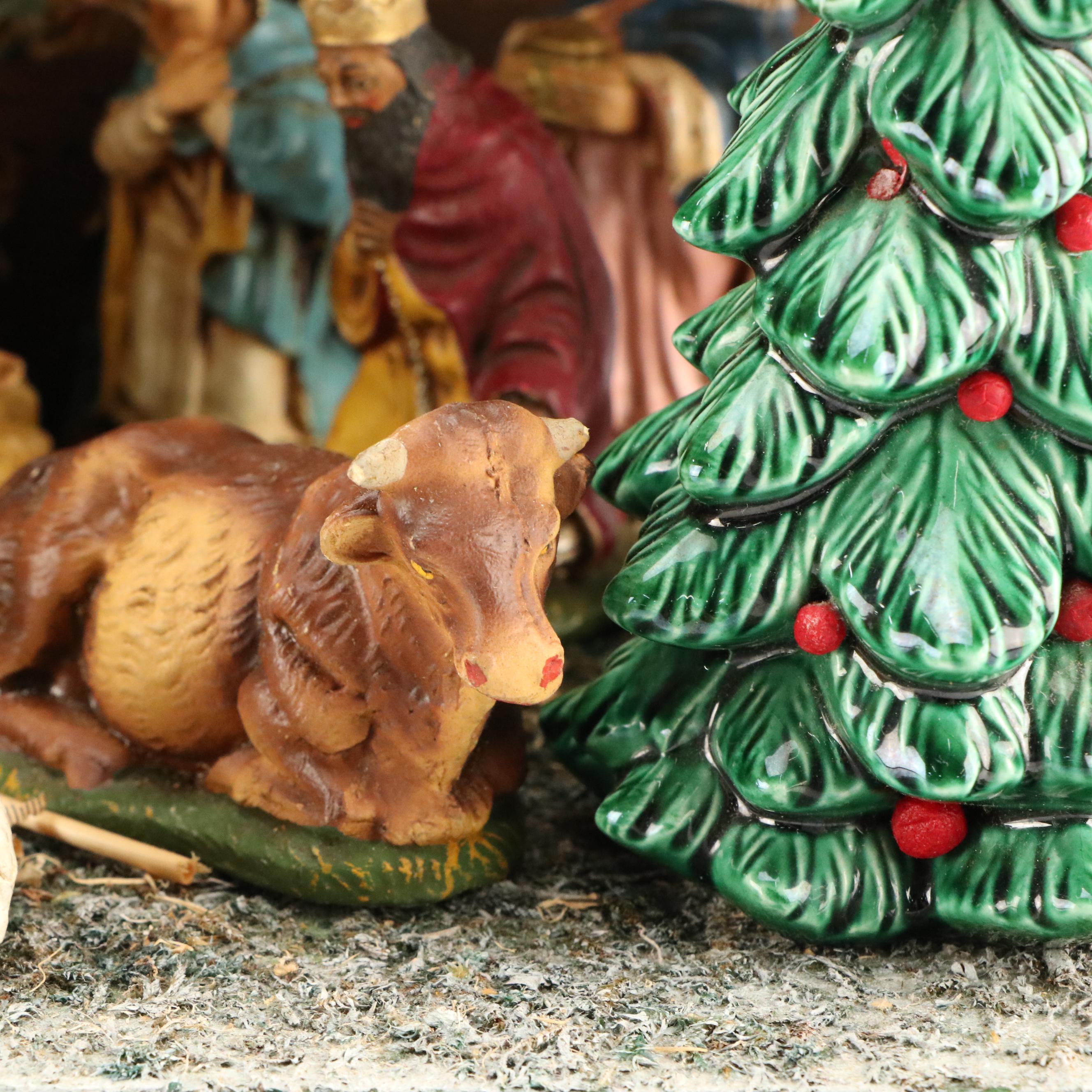 Noel Decorations Nativity Scene with Holland Mold Ceramic Christmas Trees