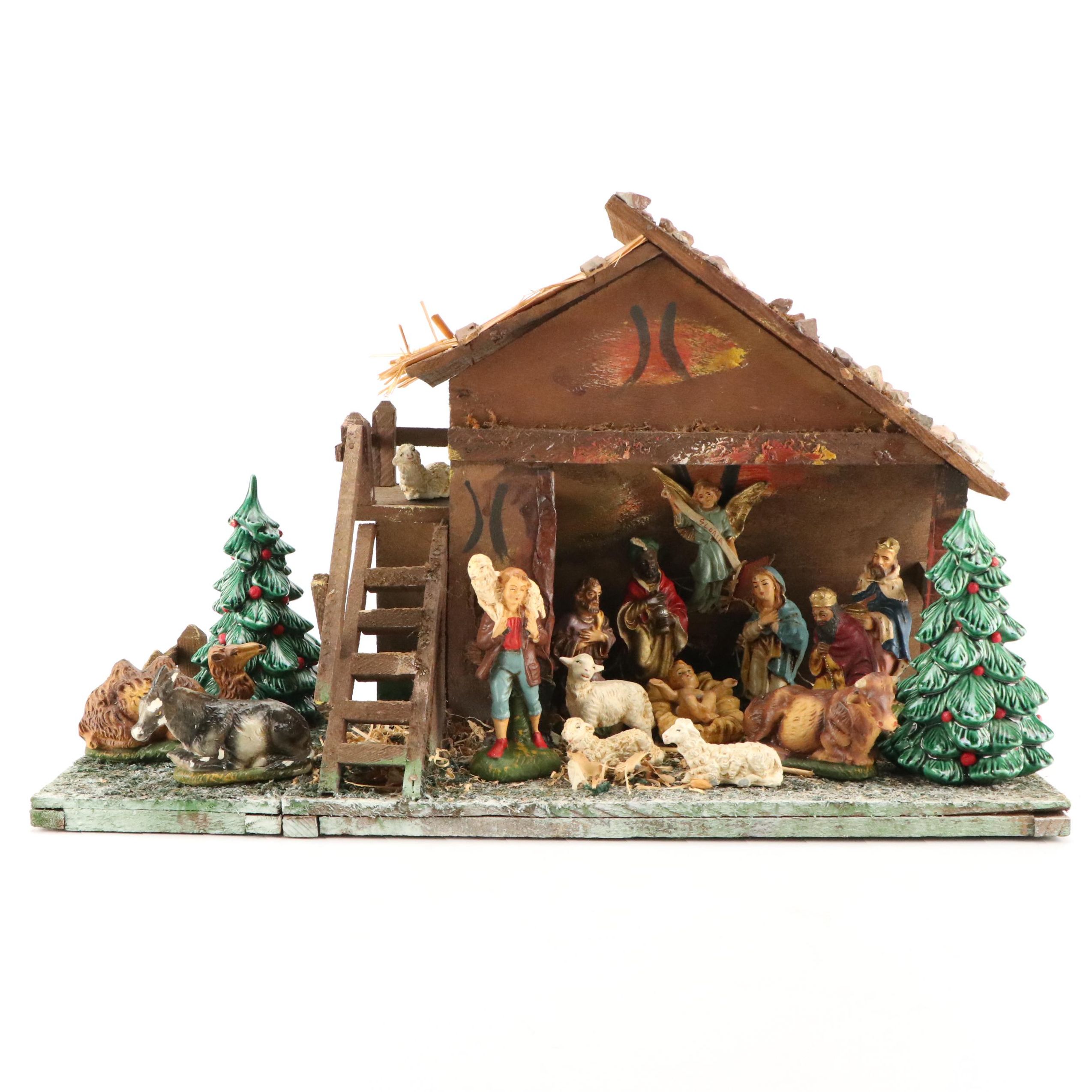 Noel Decorations Nativity Scene with Holland Mold Ceramic Christmas Trees