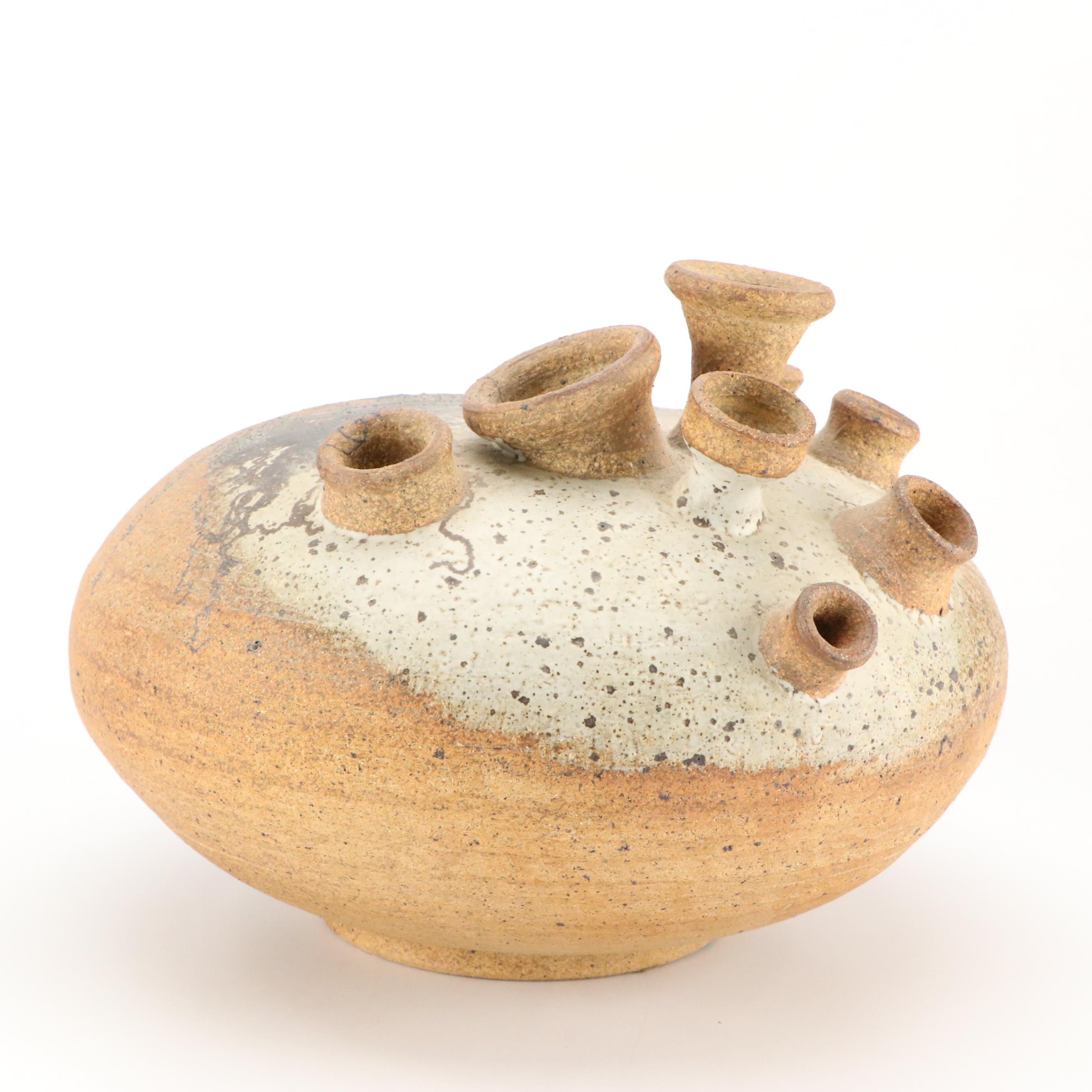 Artist Signed Ceramic Seven Spout Vase