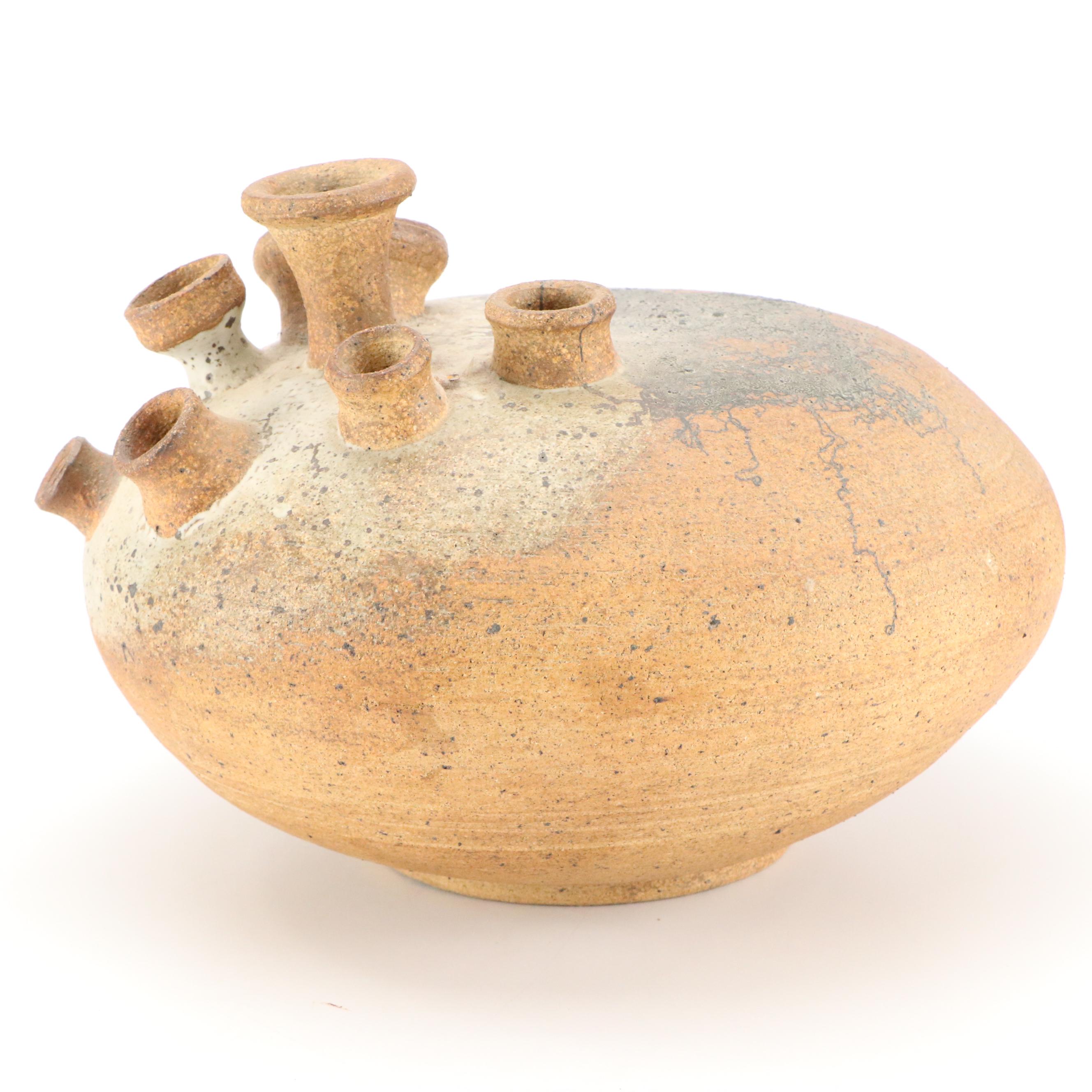 Artist Signed Ceramic Seven Spout Vase