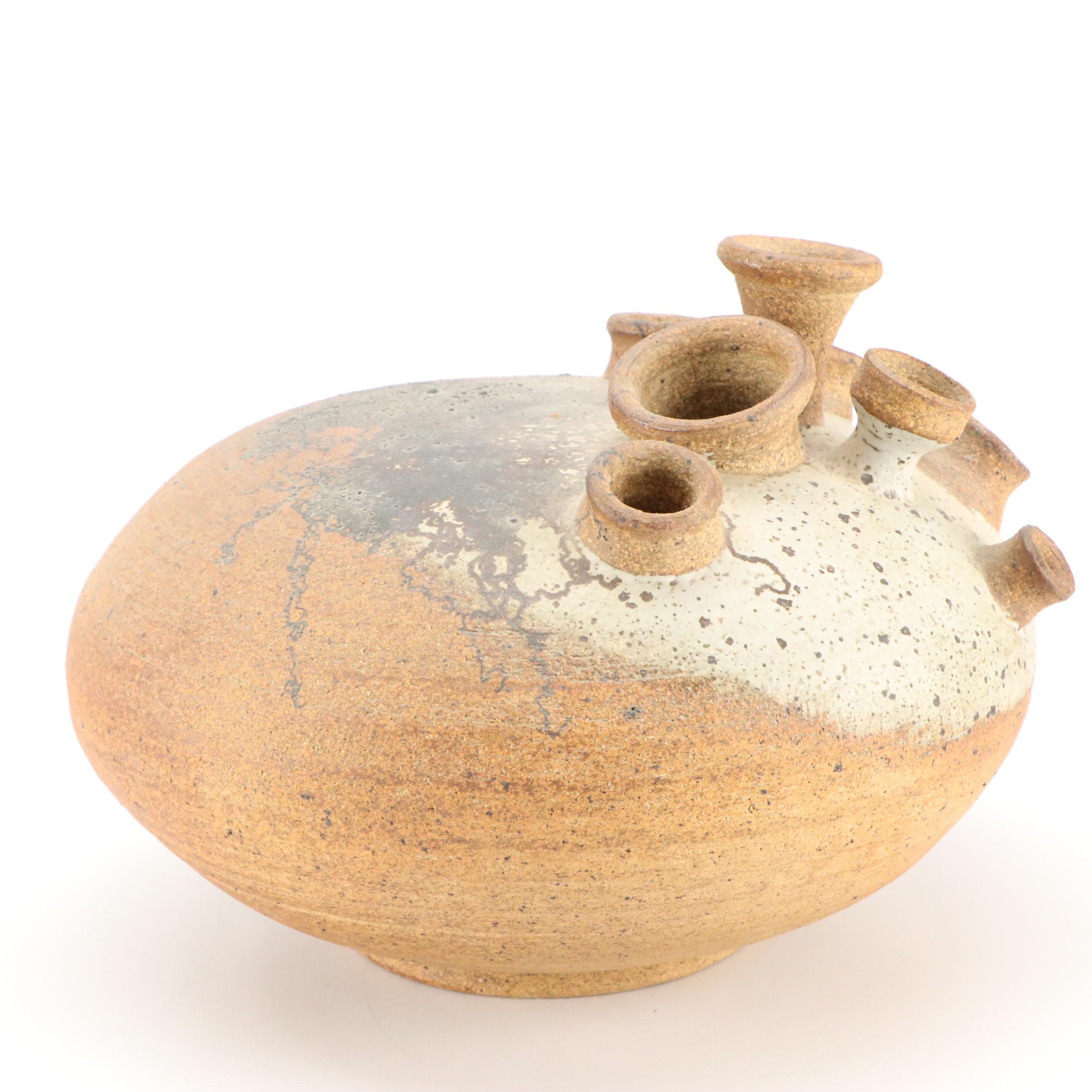 Artist Signed Ceramic Seven Spout Vase