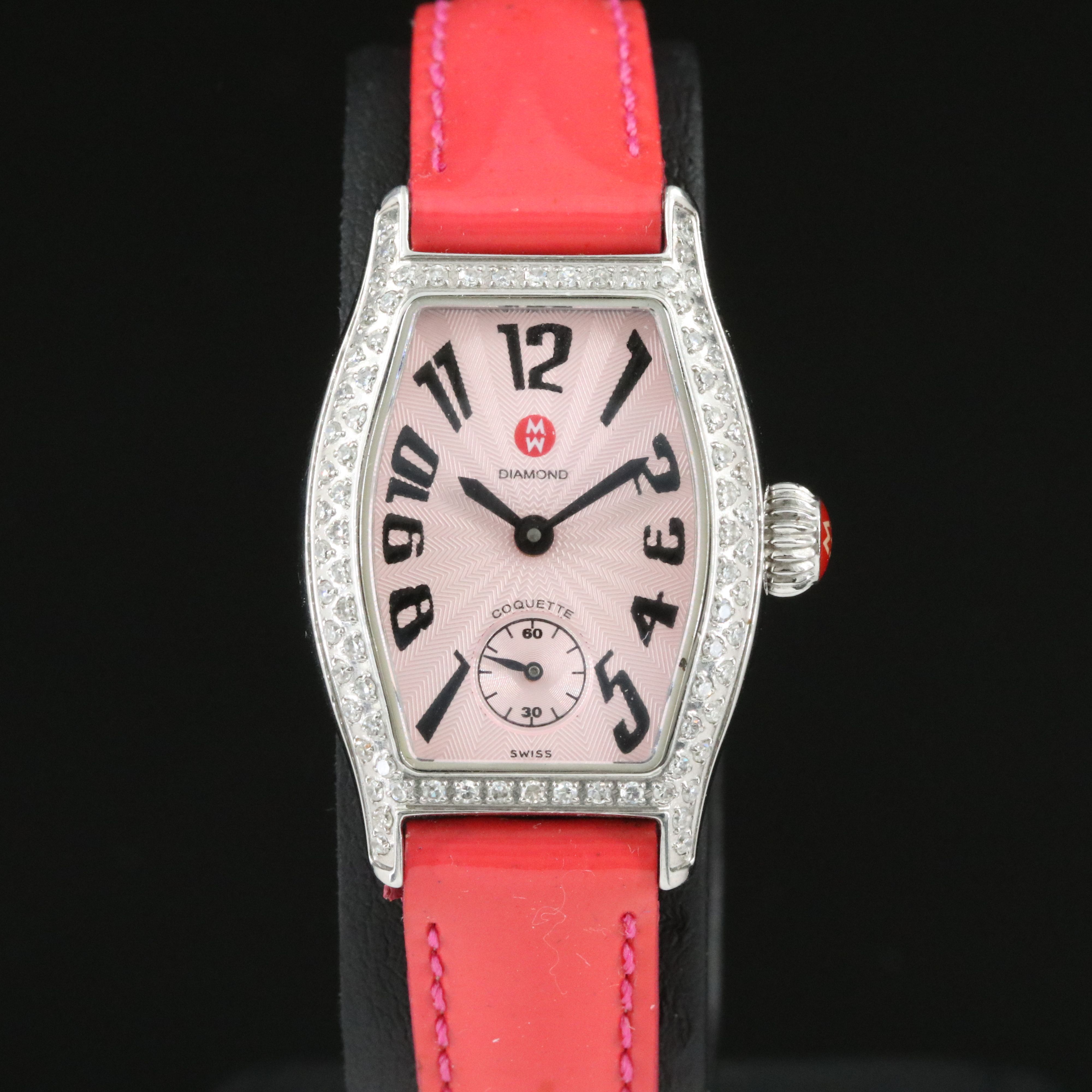 Michele Coquette Diamond Pink Guilloche Dial Stainless Steel Watch