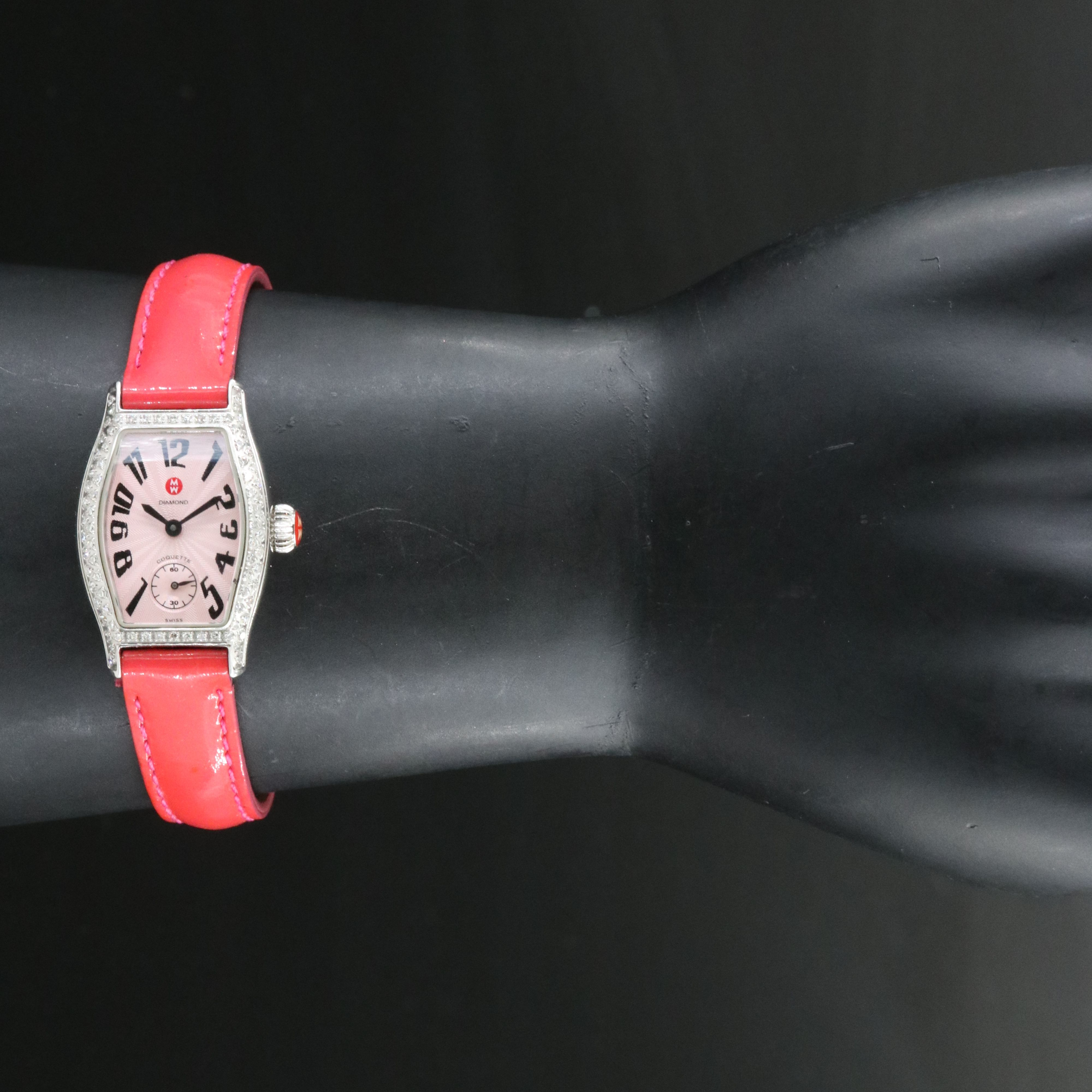 Michele Coquette Diamond Pink Guilloche Dial Stainless Steel Watch