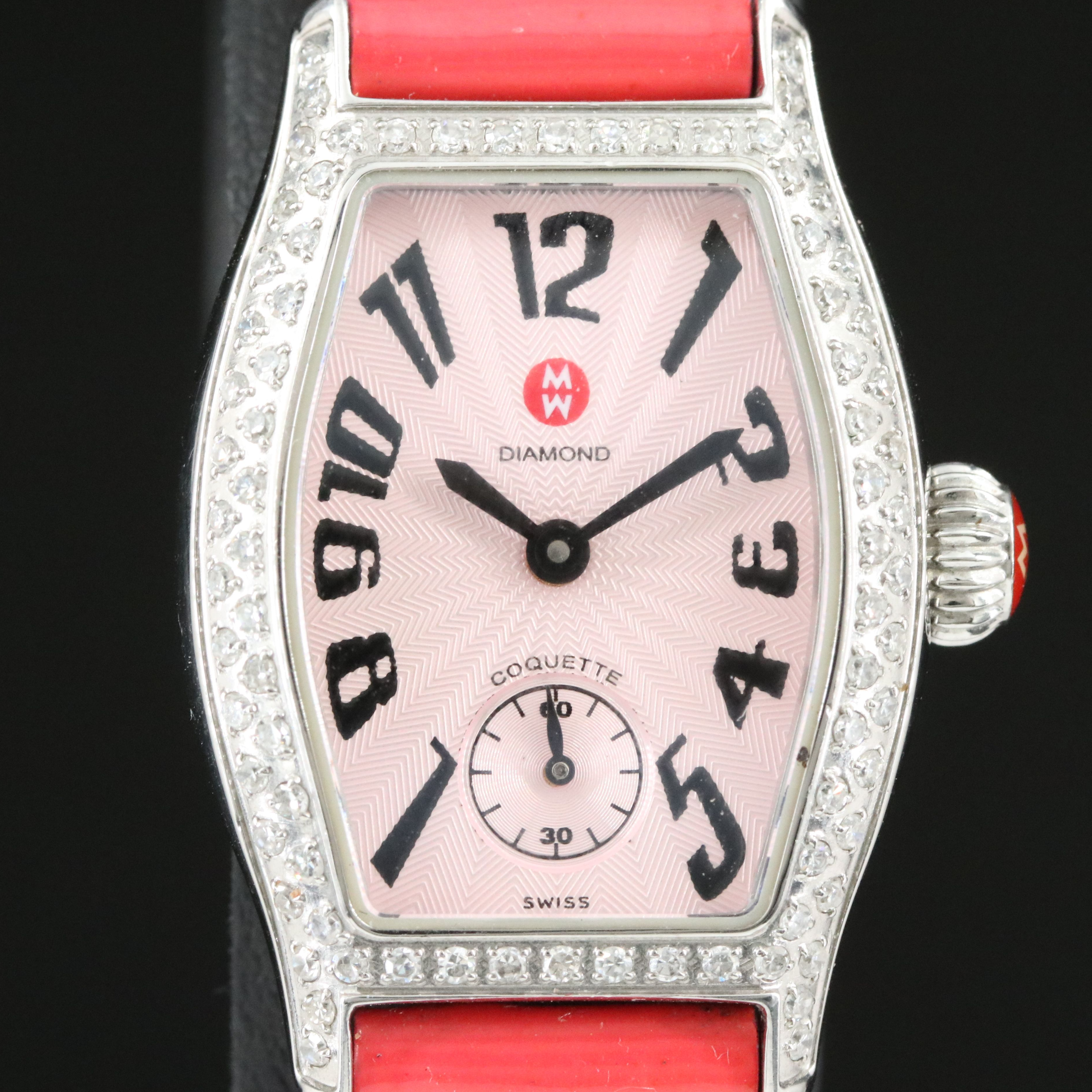Michele Coquette Diamond Pink Guilloche Dial Stainless Steel Watch