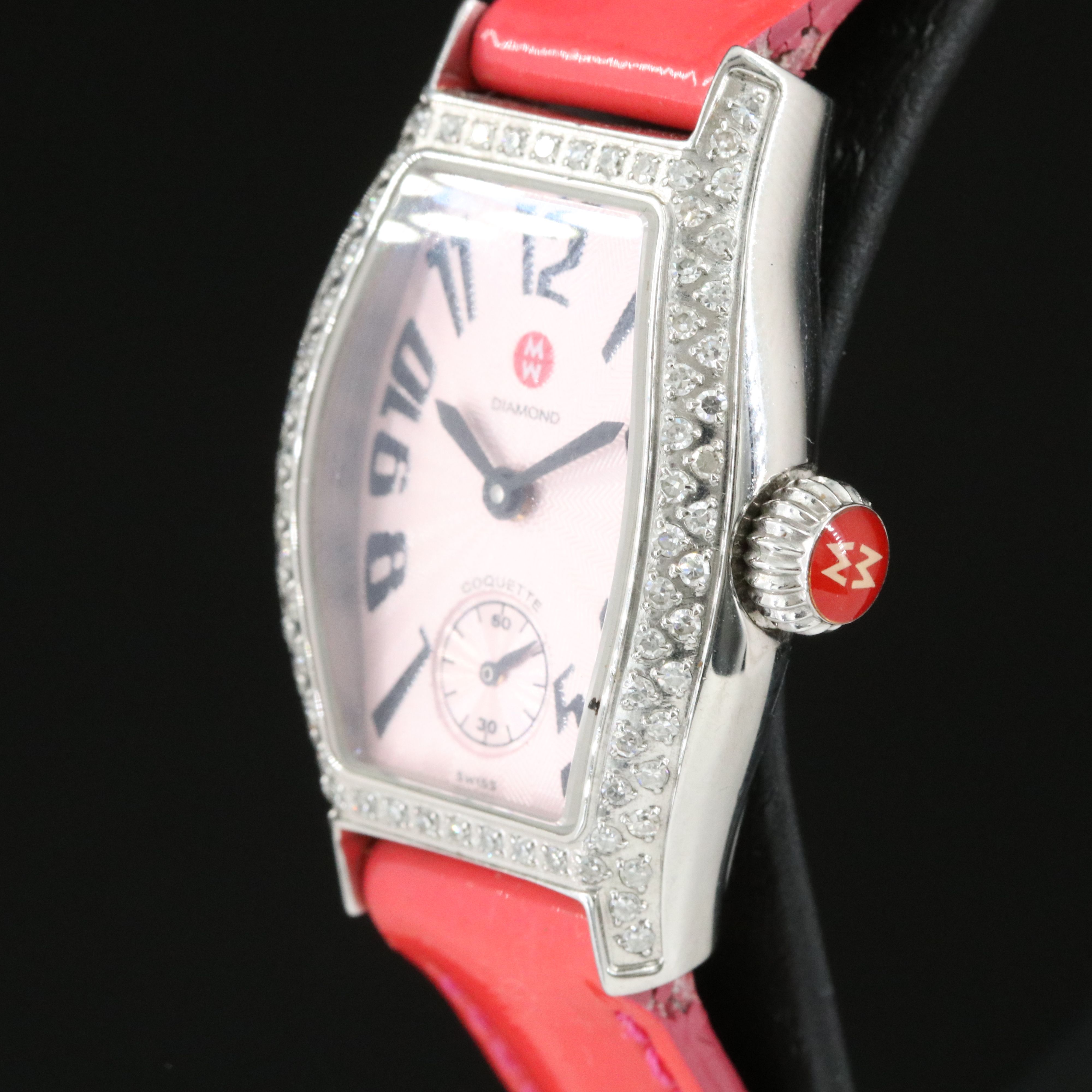Michele Coquette Diamond Pink Guilloche Dial Stainless Steel Watch