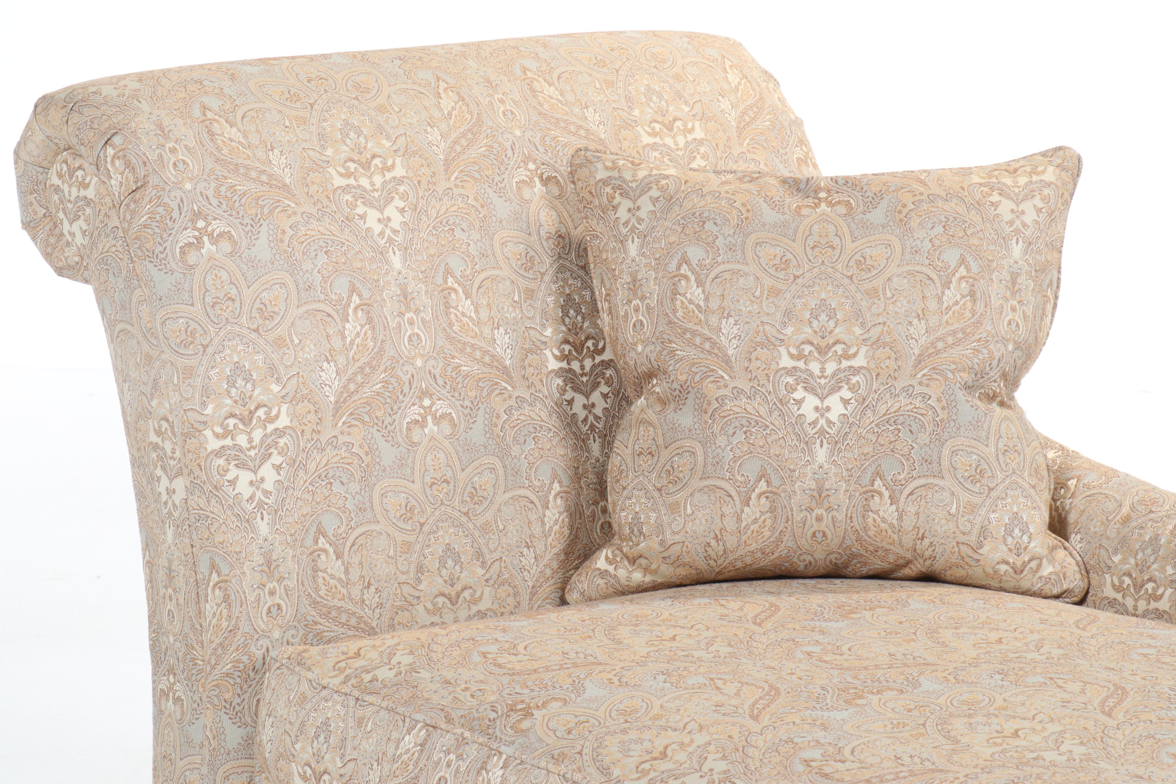 Ethan Allen Paisley Fabric Upholstered Chaise Lounge, 2012