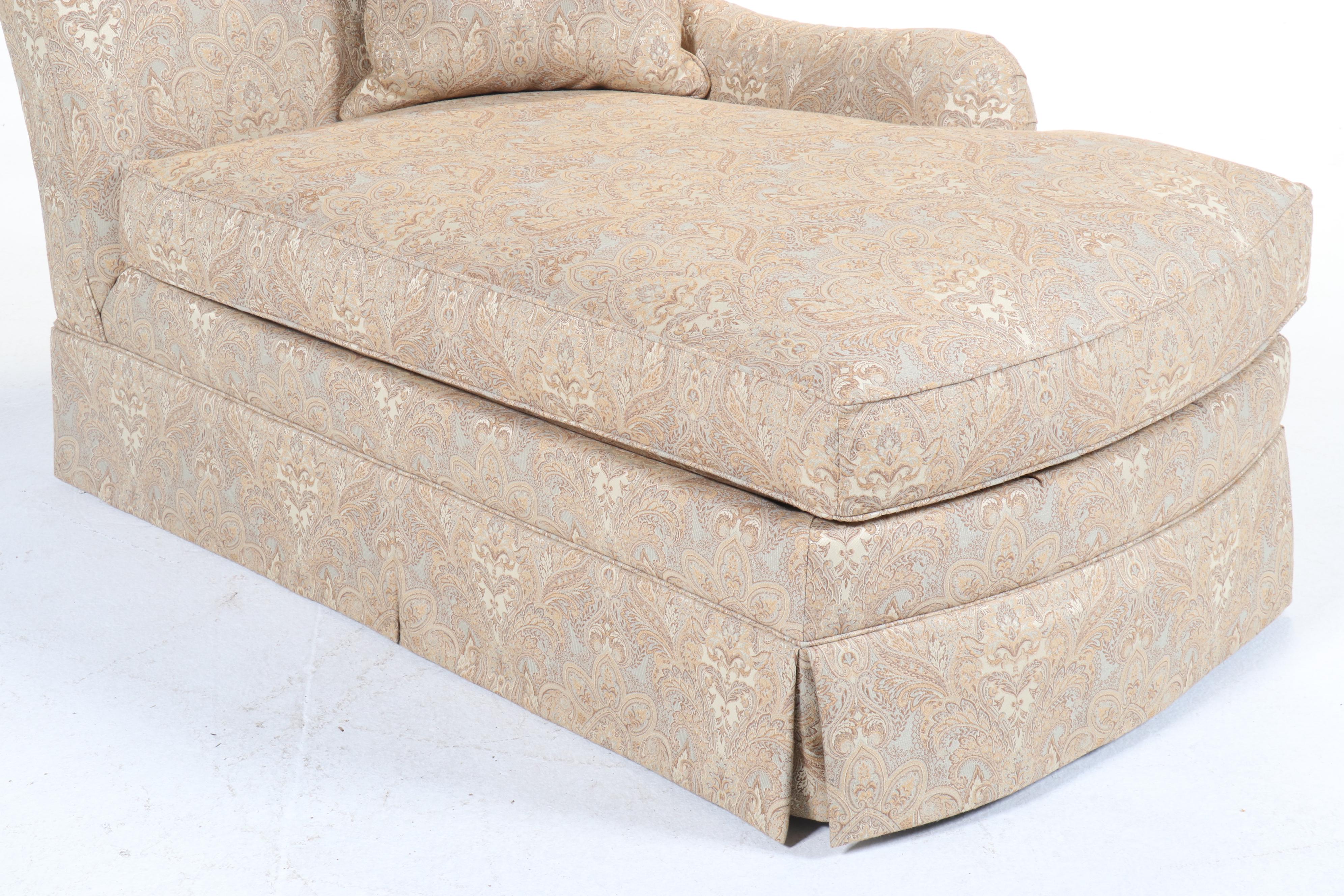 Ethan Allen Paisley Fabric Upholstered Chaise Lounge, 2012