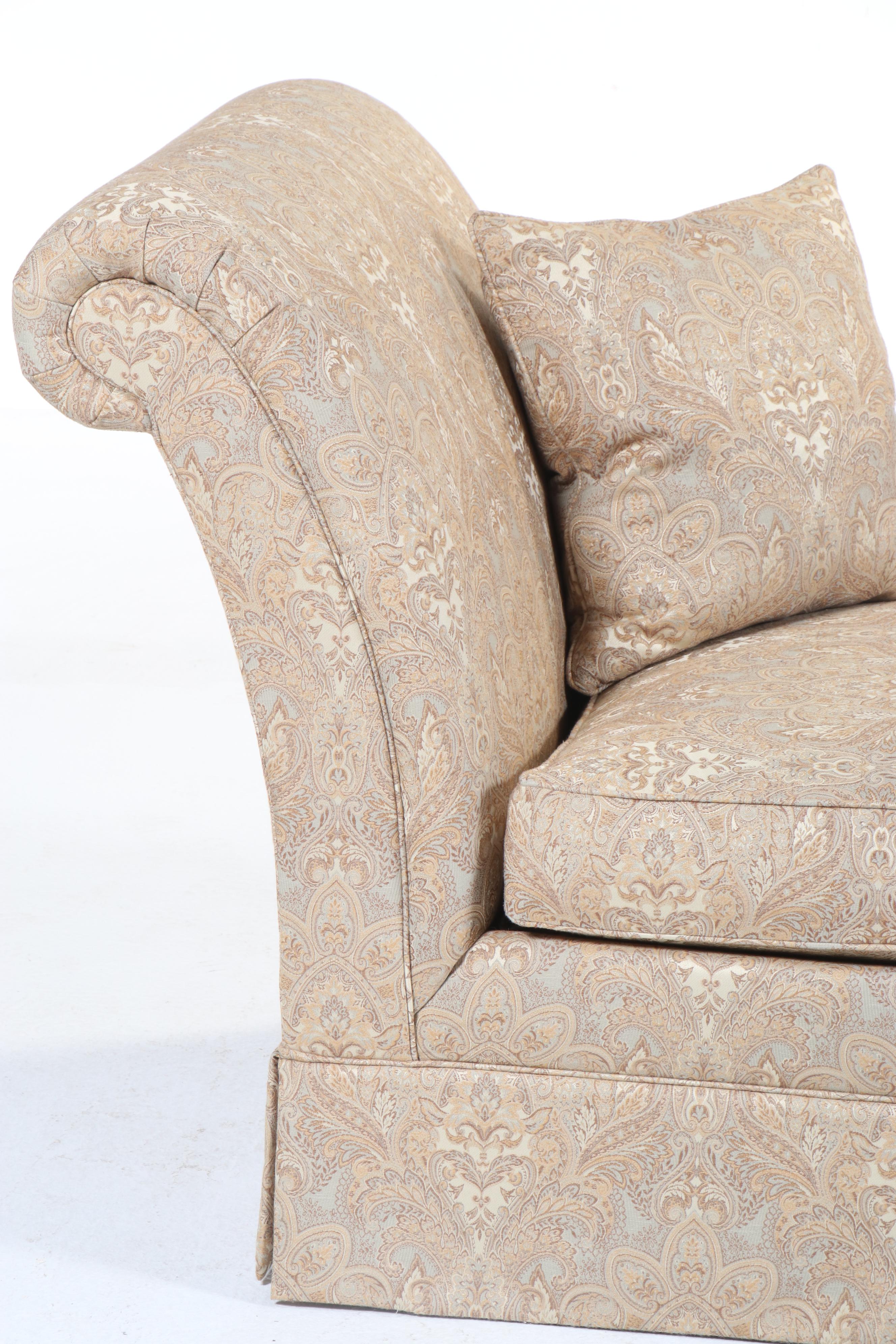 Ethan Allen Paisley Fabric Upholstered Chaise Lounge, 2012