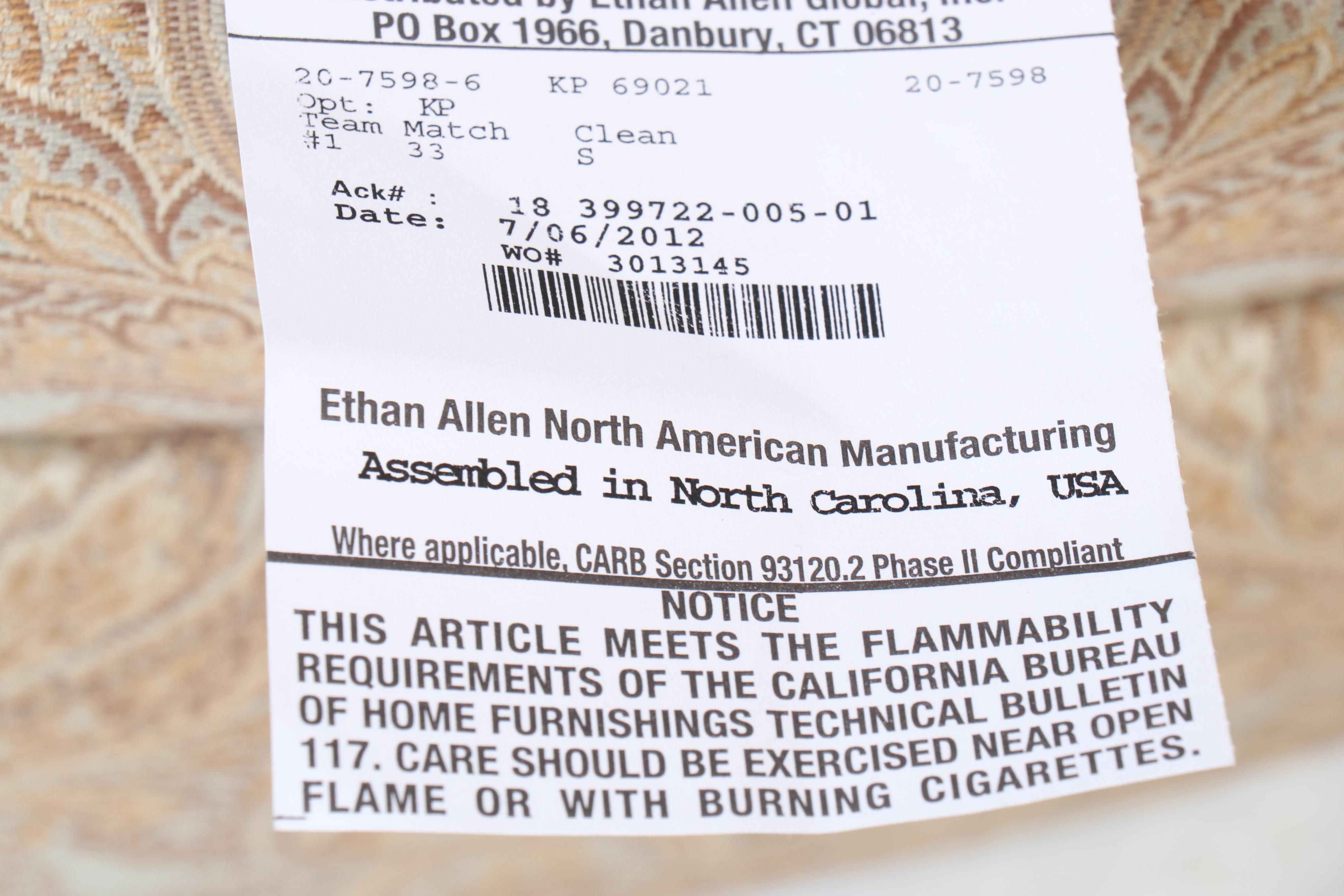 Ethan Allen Paisley Fabric Upholstered Chaise Lounge, 2012