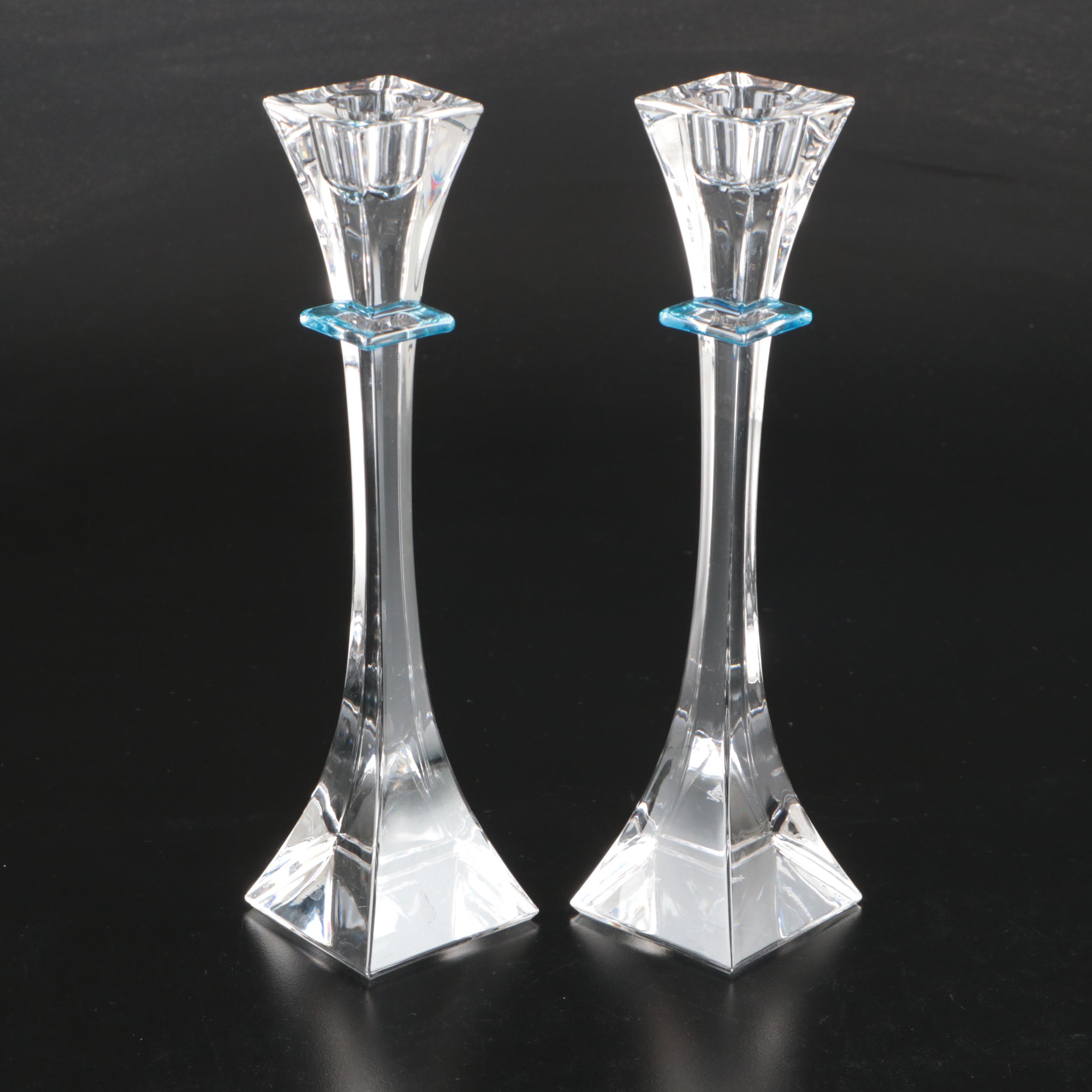 Pair of Nachtmann Crystal Candlesticks with Orrefors "Isabella" Crystal Bowl
