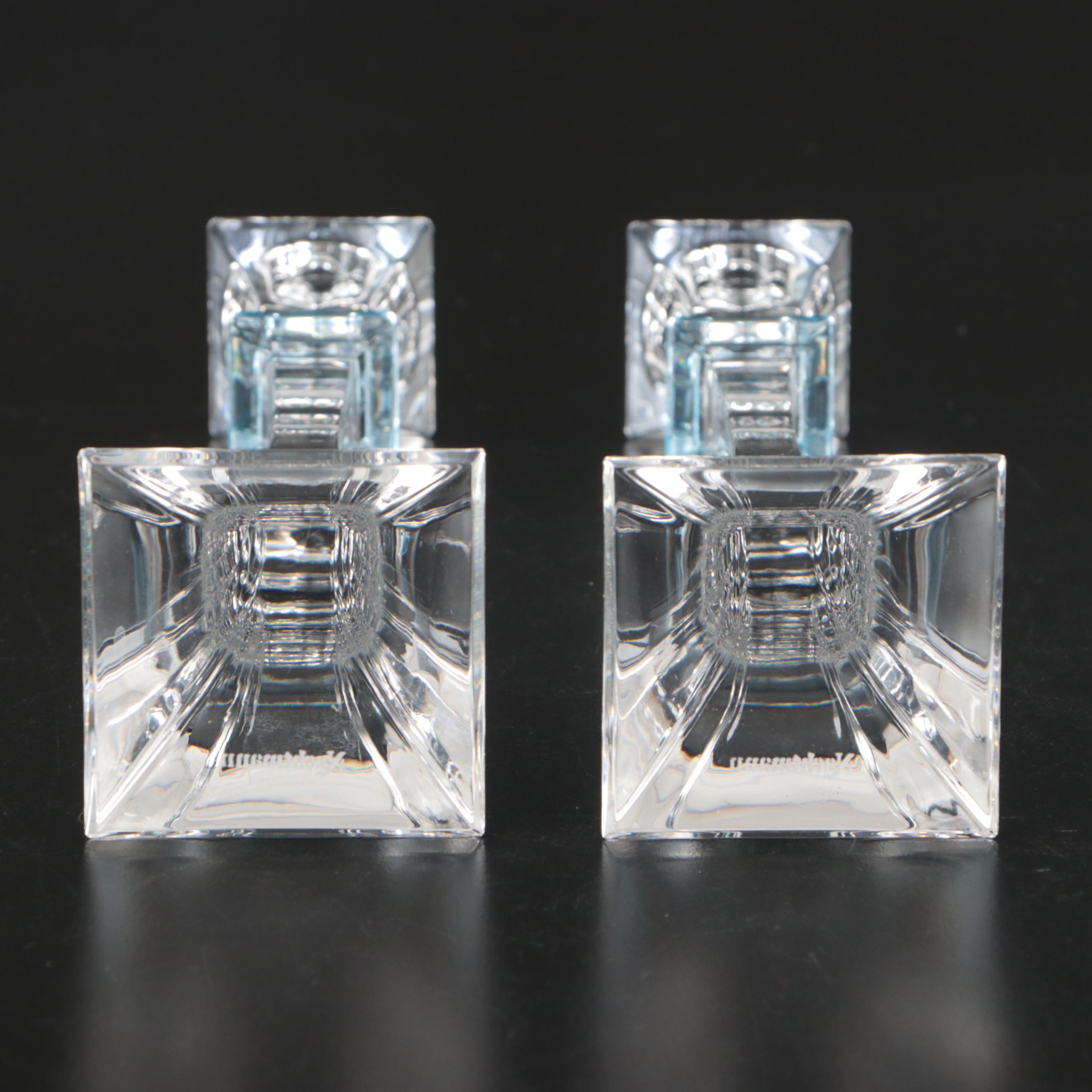 Pair of Nachtmann Crystal Candlesticks with Orrefors "Isabella" Crystal Bowl
