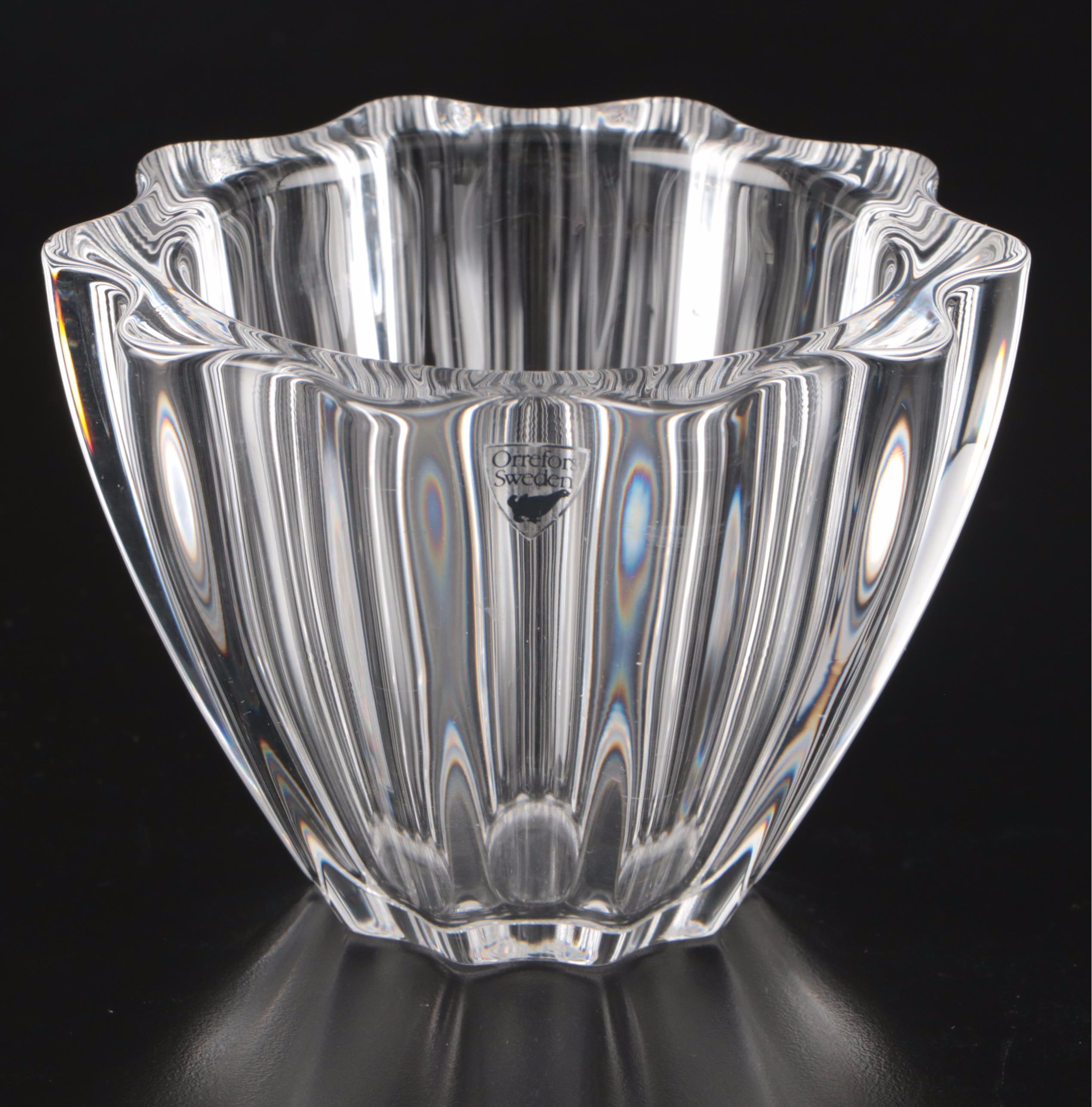 Pair of Nachtmann Crystal Candlesticks with Orrefors "Isabella" Crystal Bowl