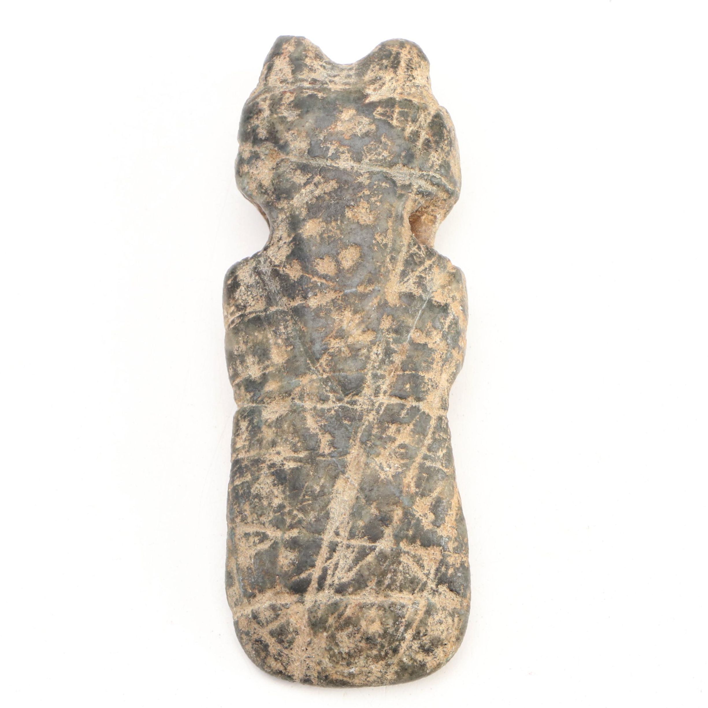 Nicoya Civilization Avian Axe God Black Hardstone Figural Pendant, 7th Century