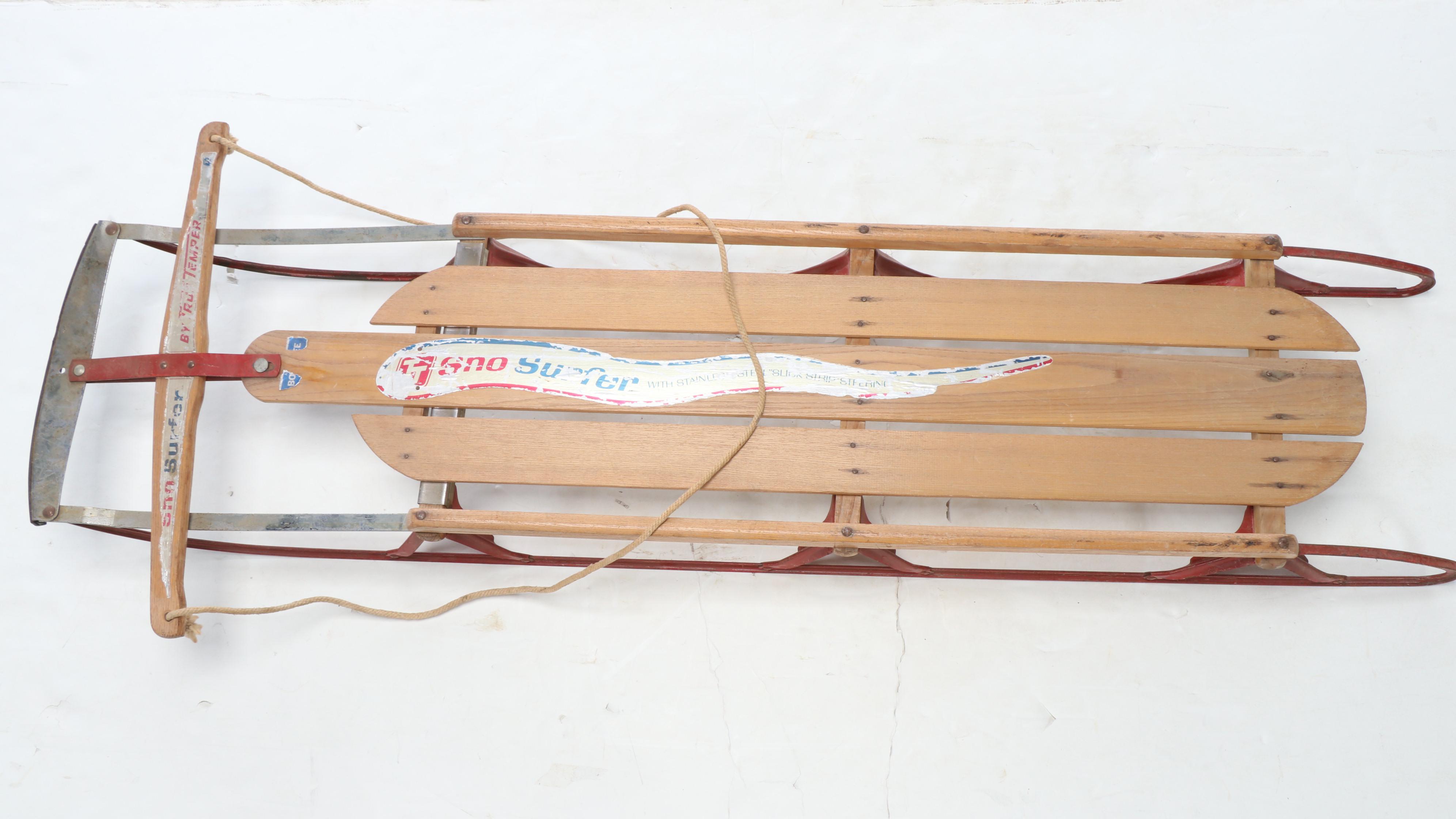 Royal Racer, Kalamazoo Champion F-50 and True Temper Sno Surfer Runner Sleds