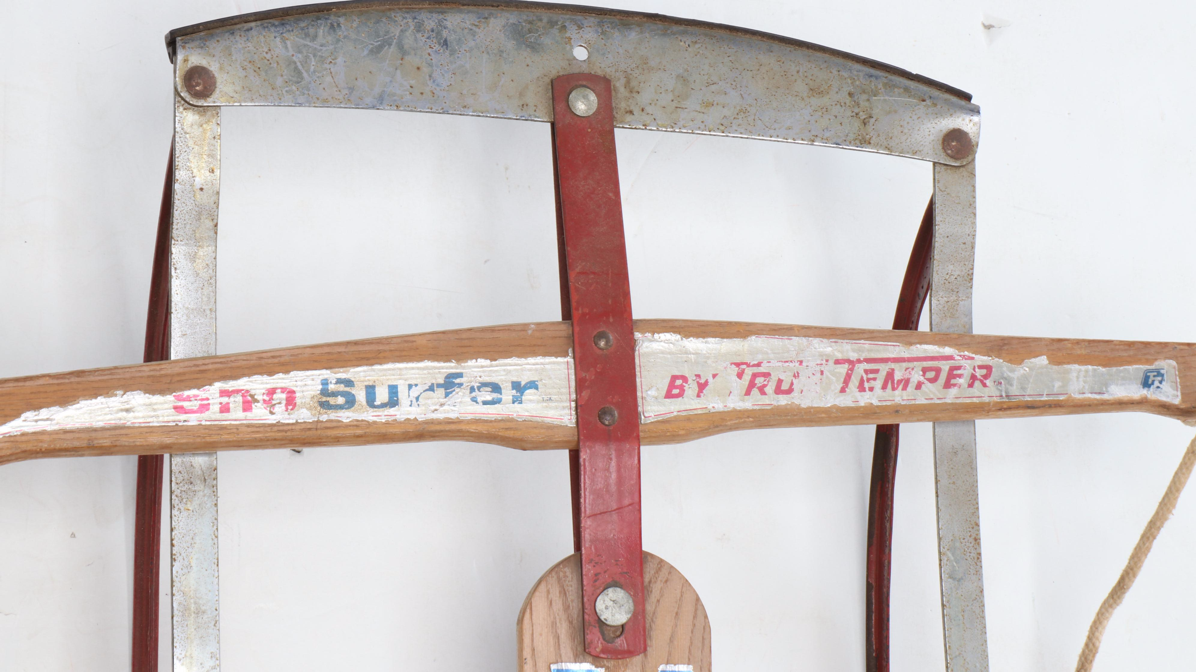 Royal Racer, Kalamazoo Champion F-50 and True Temper Sno Surfer Runner Sleds