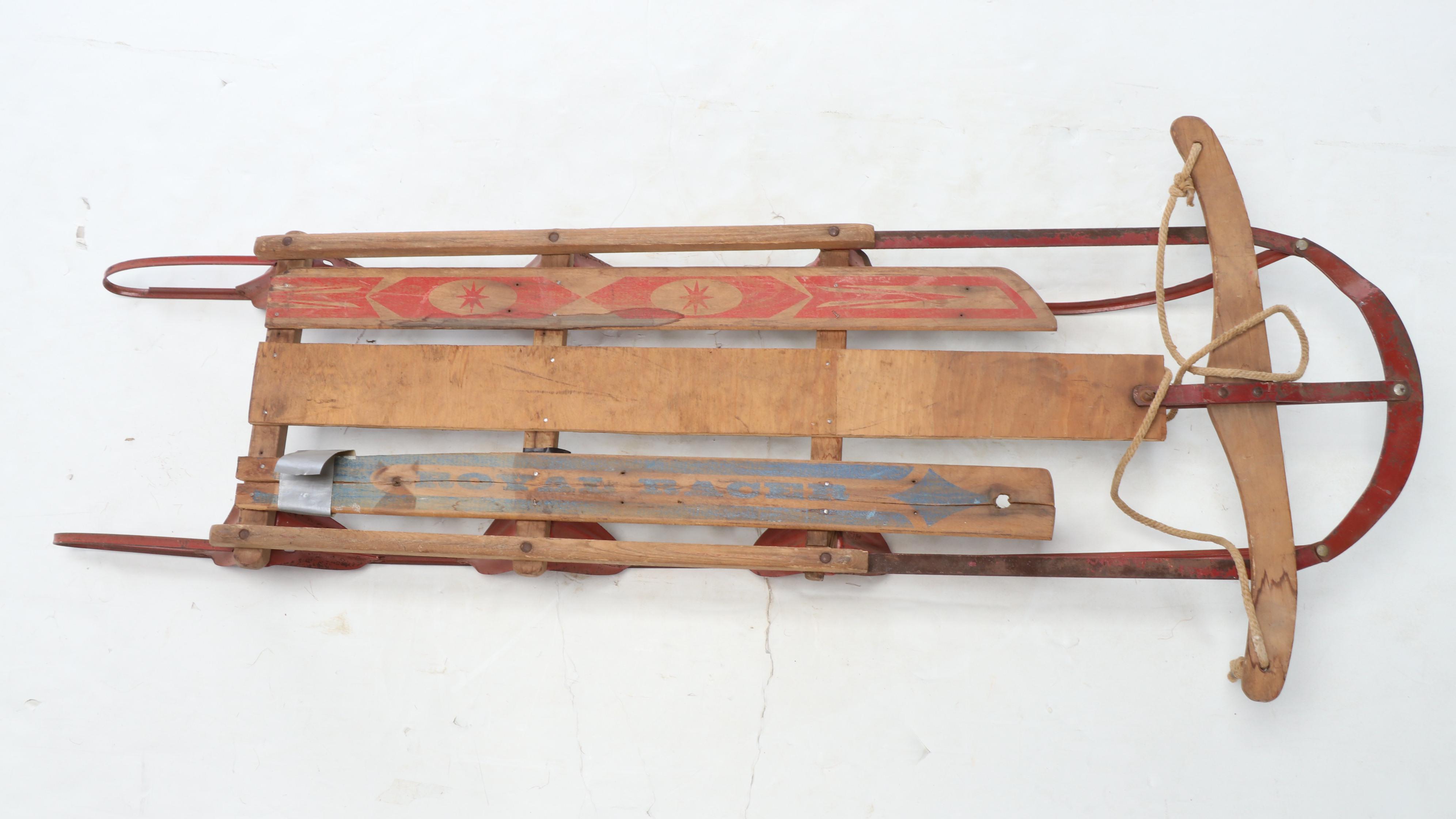 Royal Racer, Kalamazoo Champion F-50 and True Temper Sno Surfer Runner Sleds