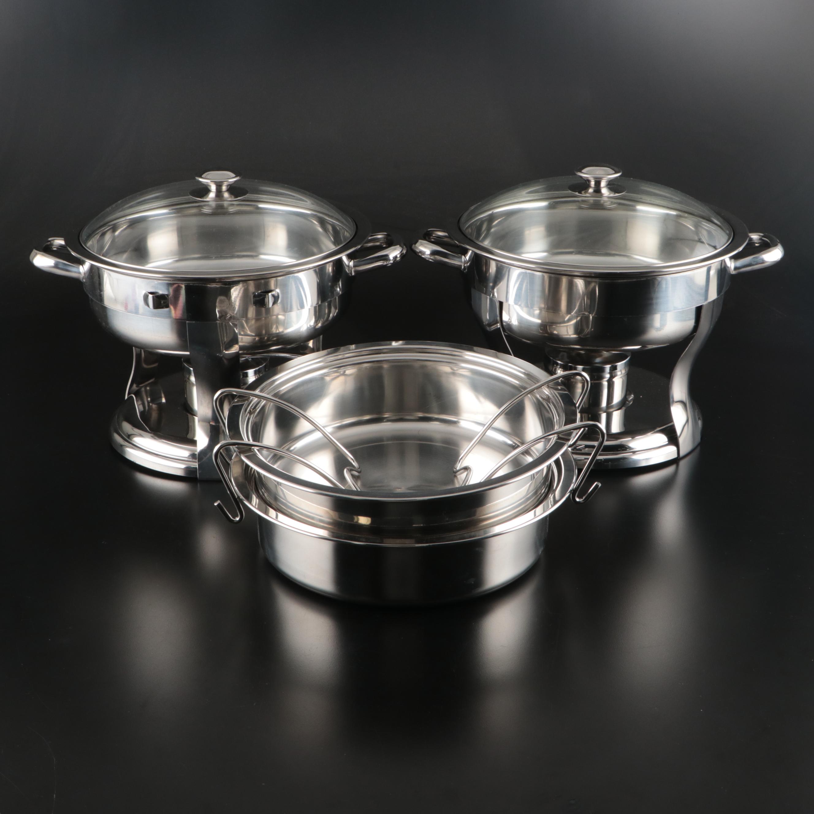 Kirkland 5 Qt Stainless Steel Chafing Dishes with Glass Lids and Lid Holders