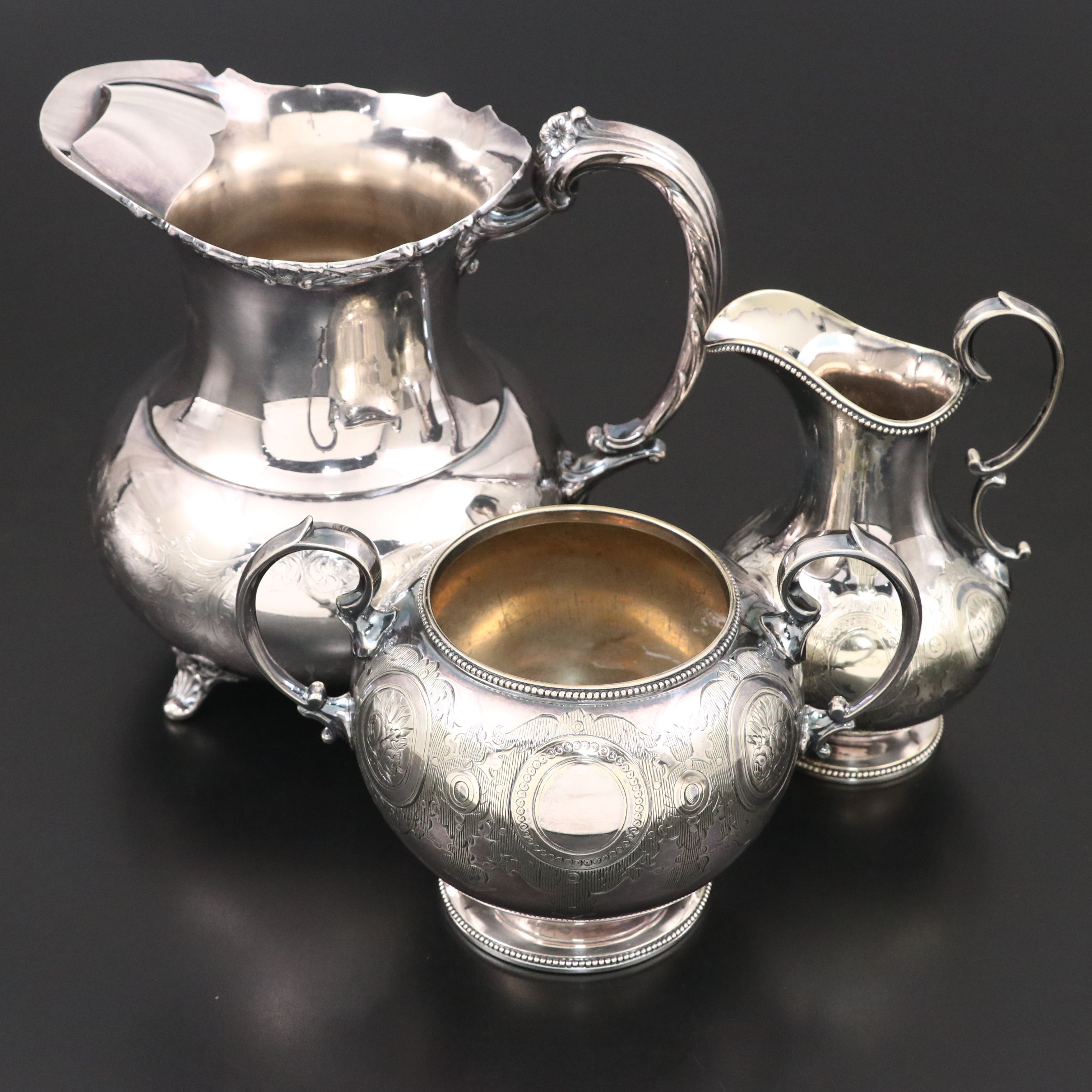 Community "Ascot" Silver Plate Iced Water Pitcher with Creamer and Sugar