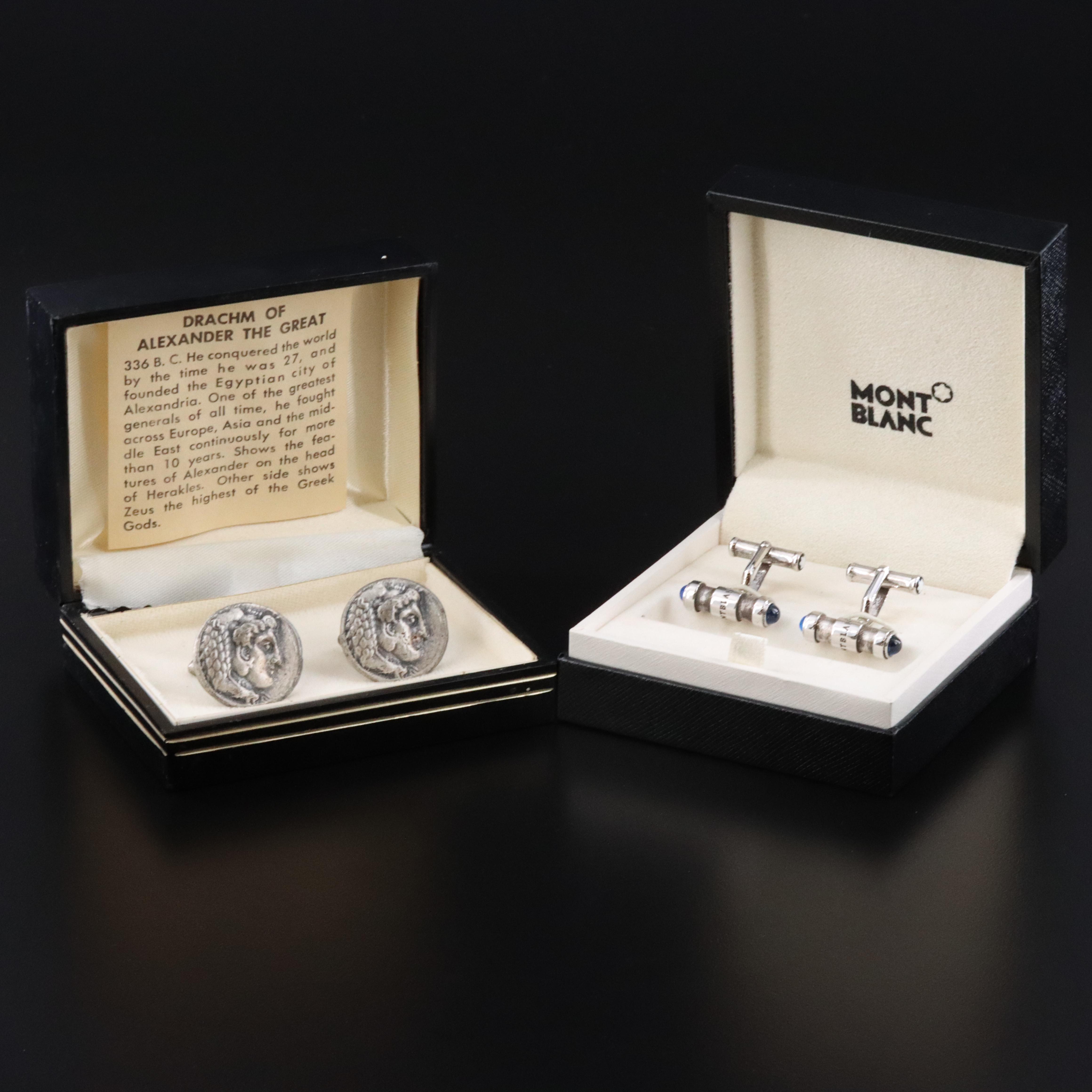 Montblanc Sterling and Replica Drachm Coin Cufflinks
