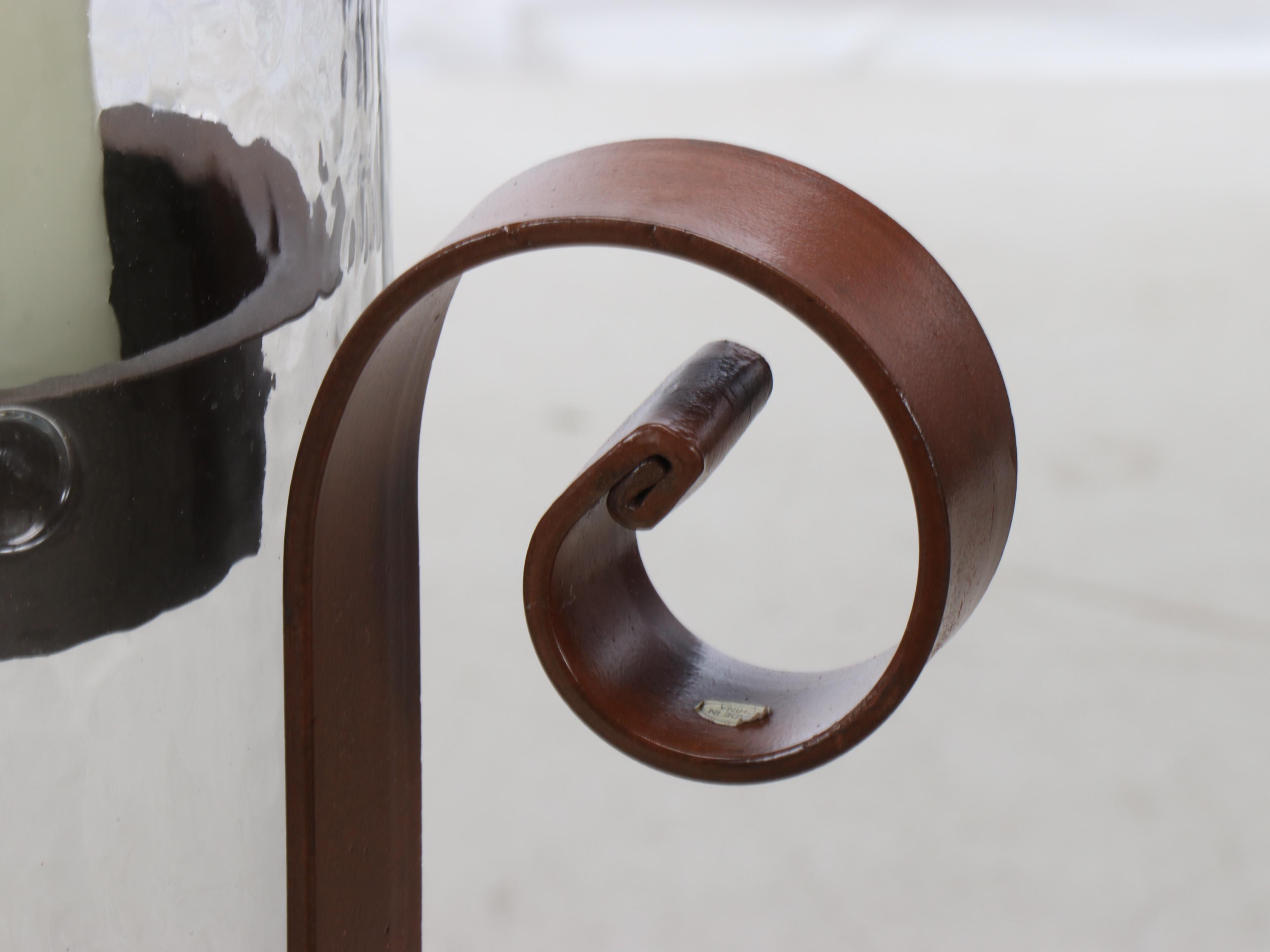 Kalalou Scrolled Metal and Glass Tripod Floor Pillar Candle Holder