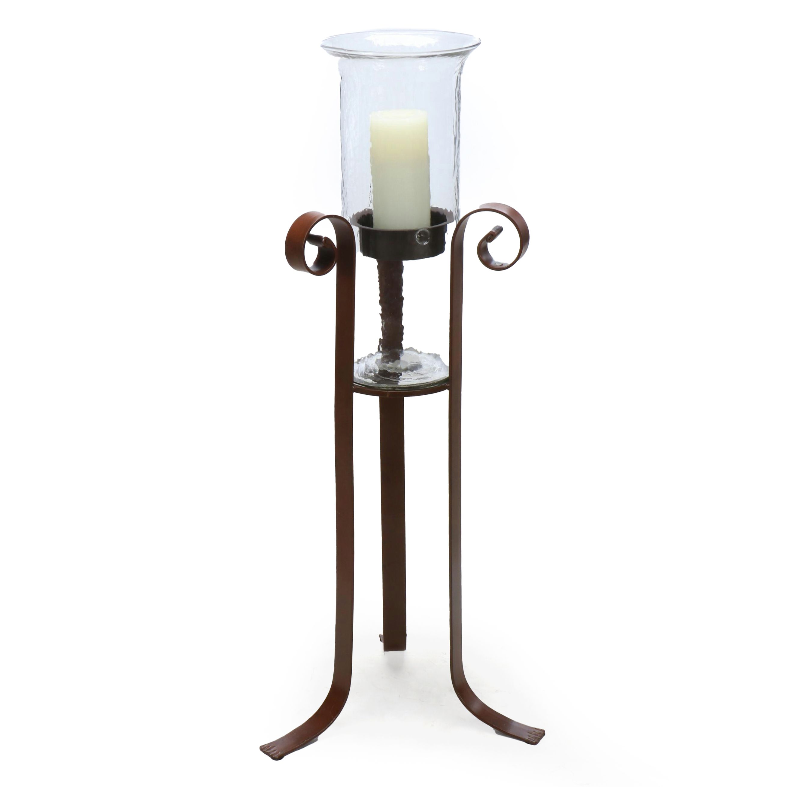 Kalalou Scrolled Metal and Glass Tripod Floor Pillar Candle Holder