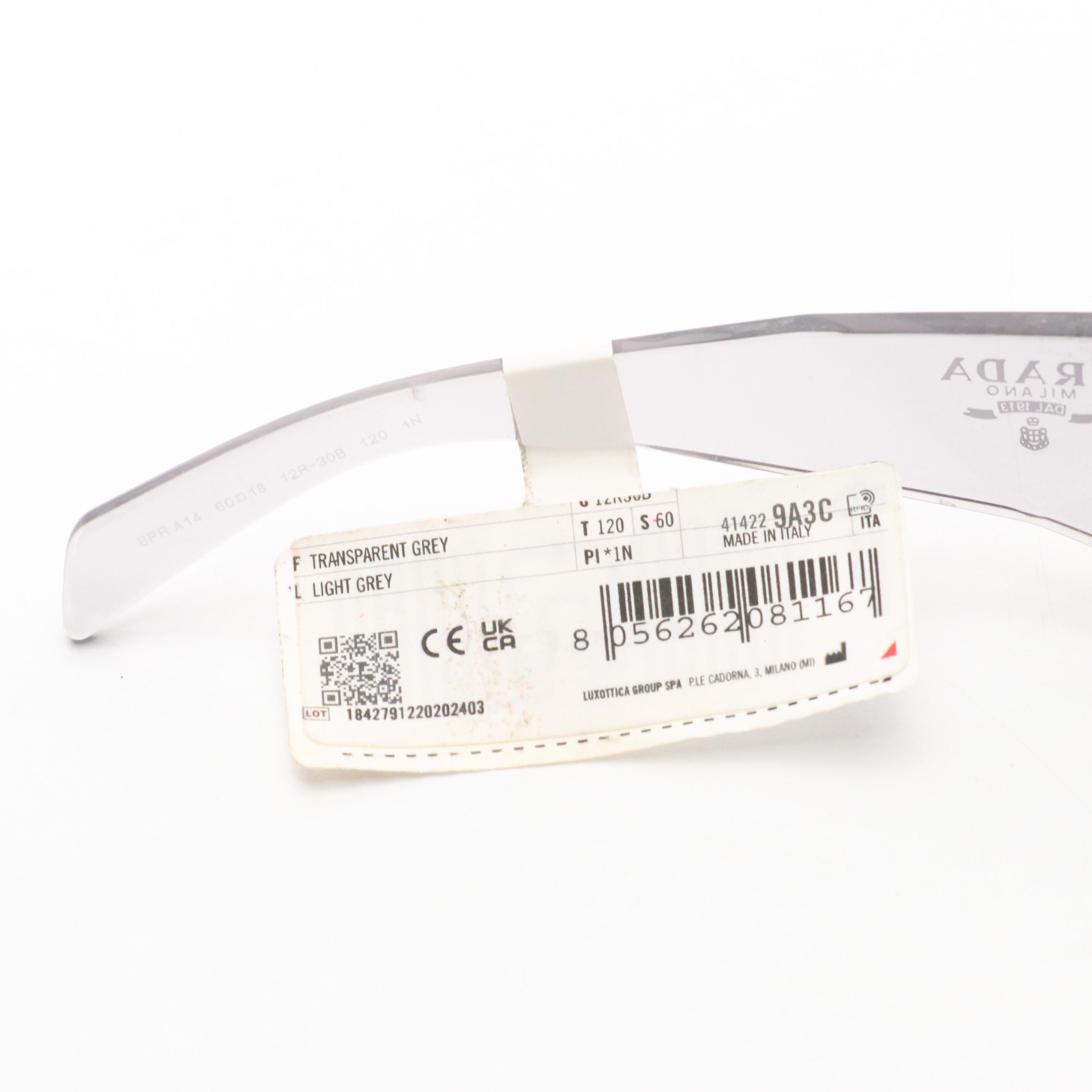 Prada PR A14S Wrap Sunglasses in Transparent Grey with Tag