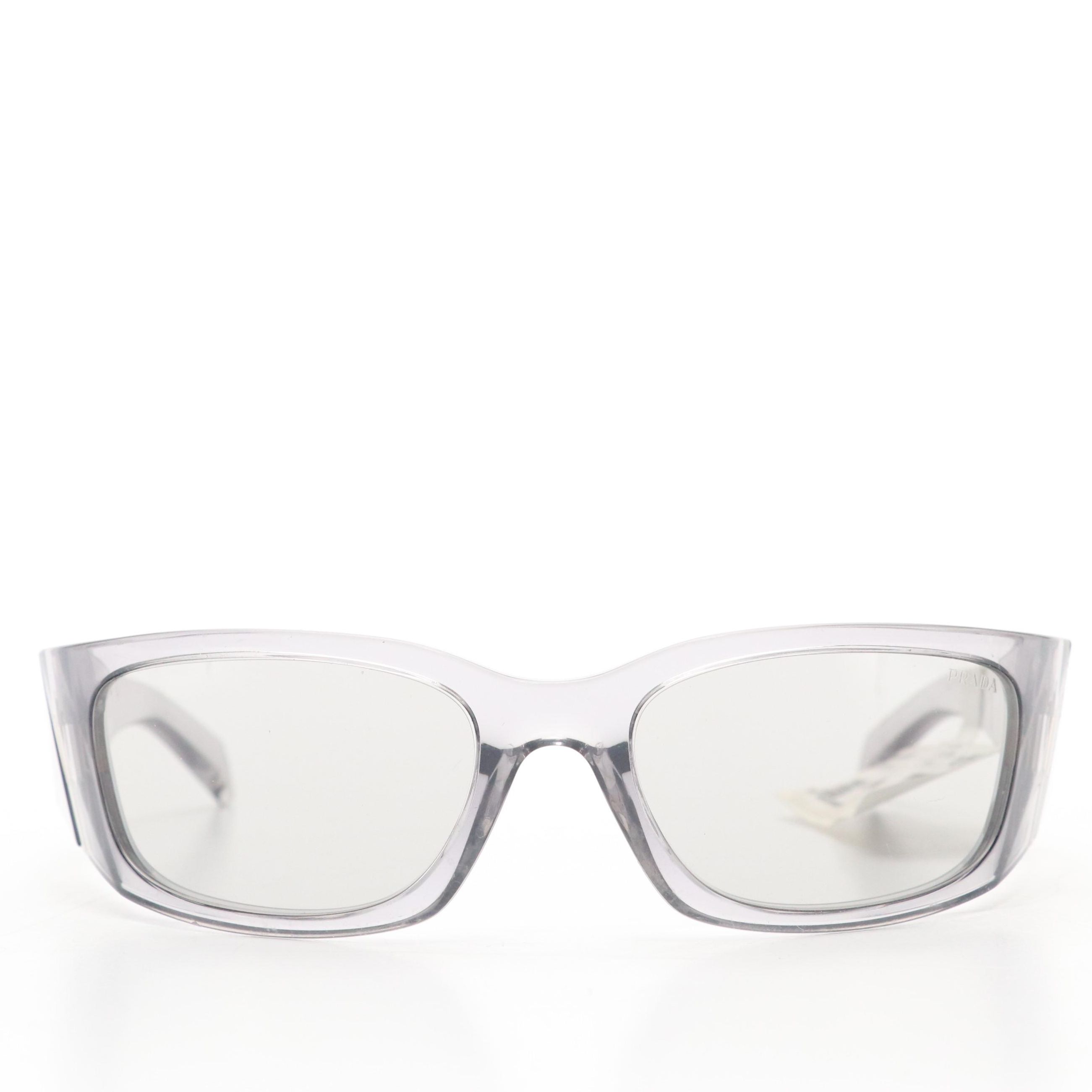 Prada PR A14S Wrap Sunglasses in Transparent Grey with Tag