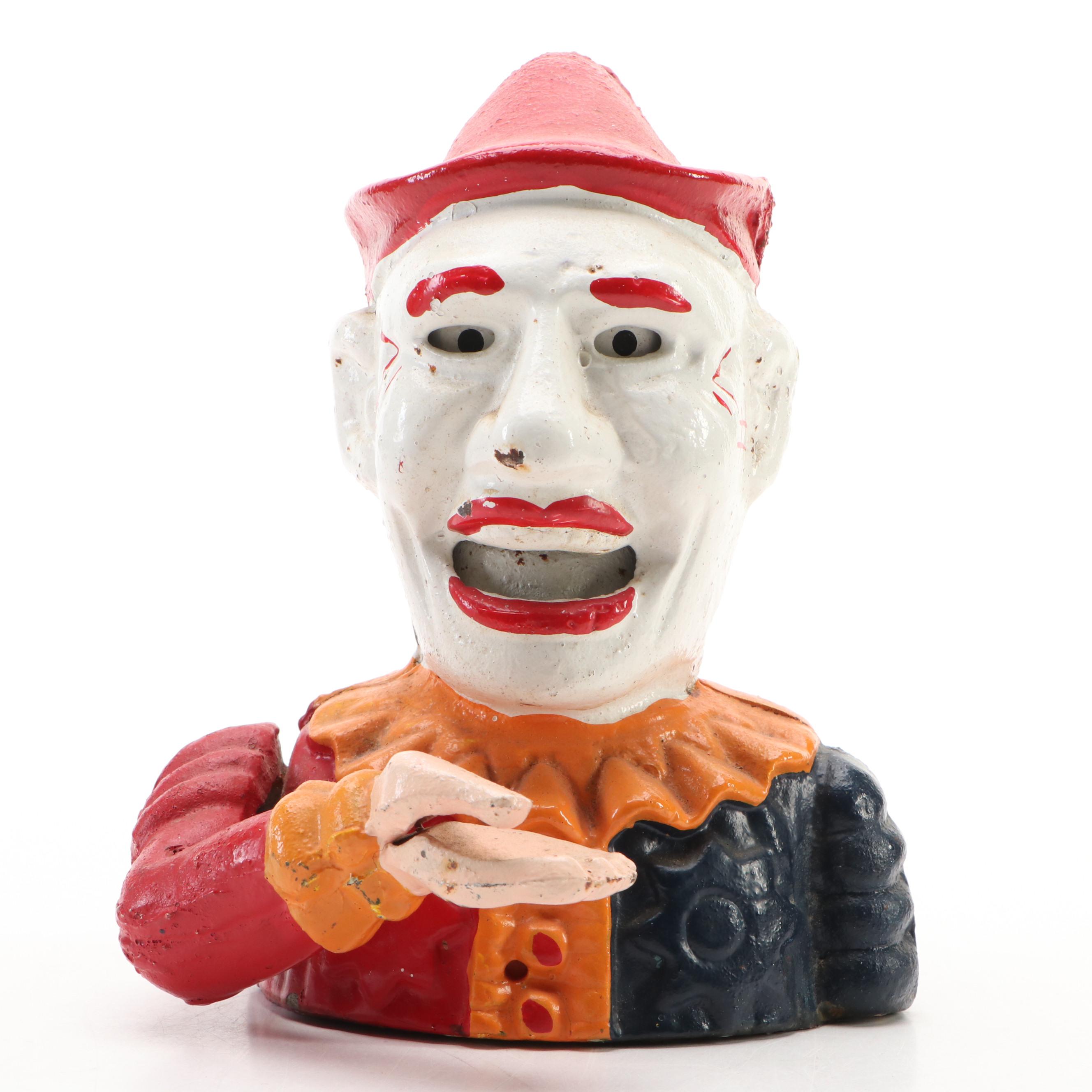 Cold-Painted Cast Iron Humpty-Dumpty Clown Mechanical Bank