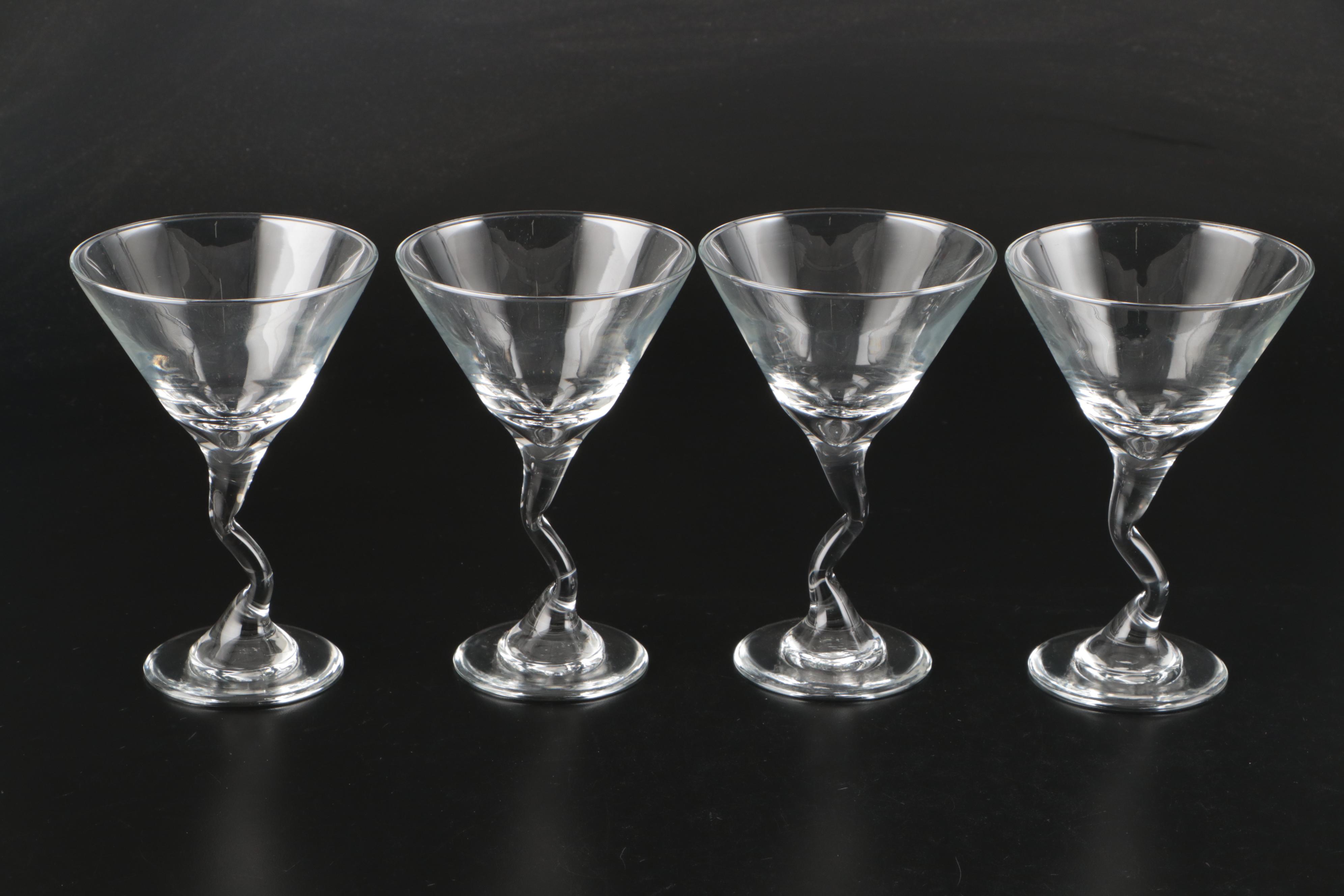 Libbey "Z Stem" Martini Glasses with Kraftware Ice Bucket and Bucket Coasters