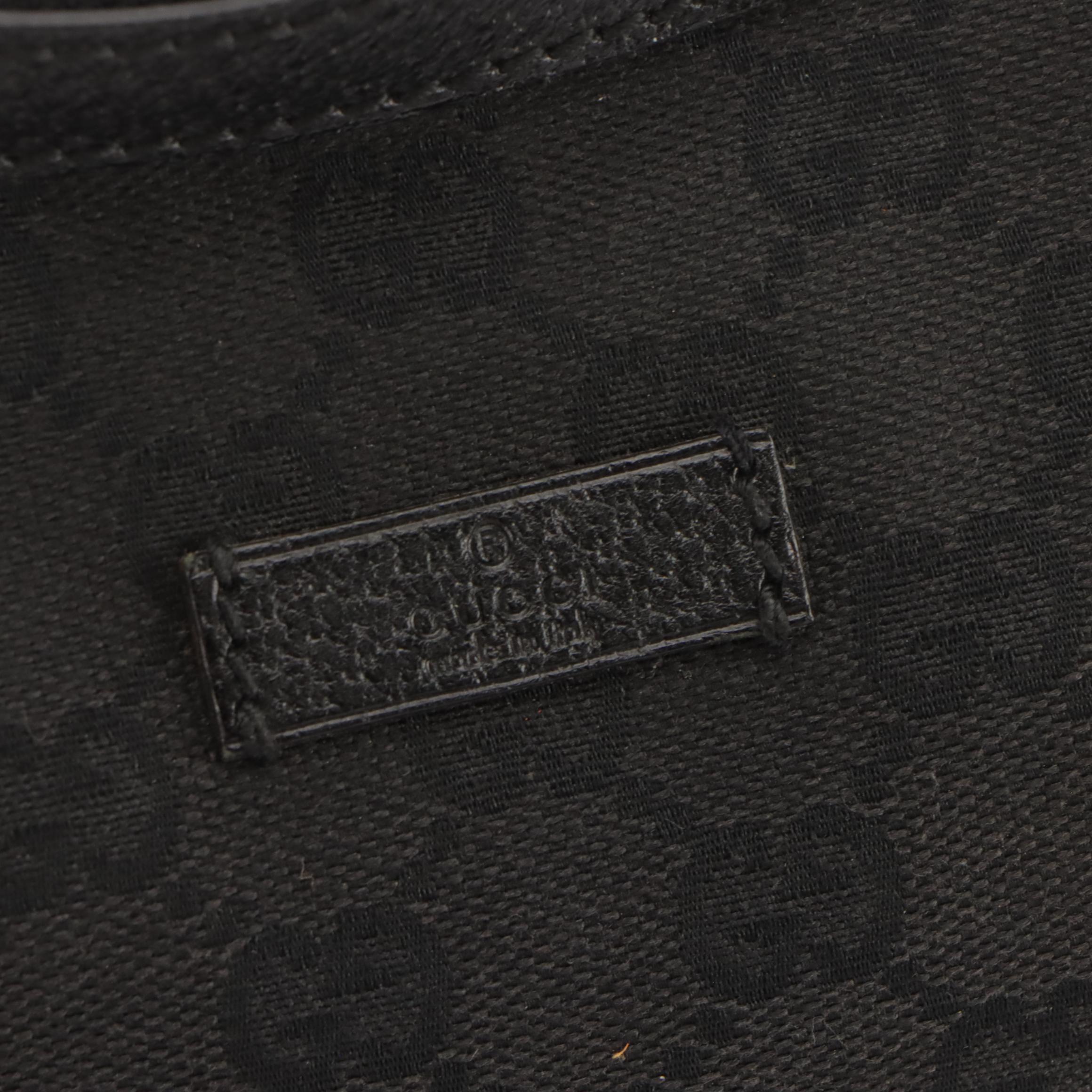 Gucci Black GG Canvas and Cinghiale Leather Zip Top Shoulder Bag