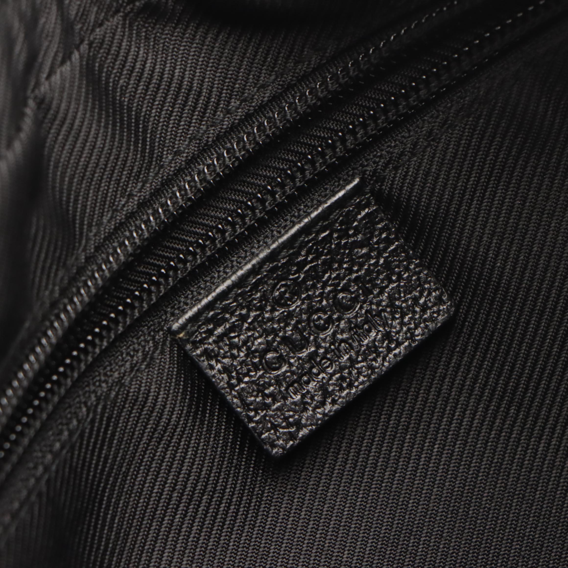 Gucci Black GG Canvas and Cinghiale Leather Zip Top Shoulder Bag