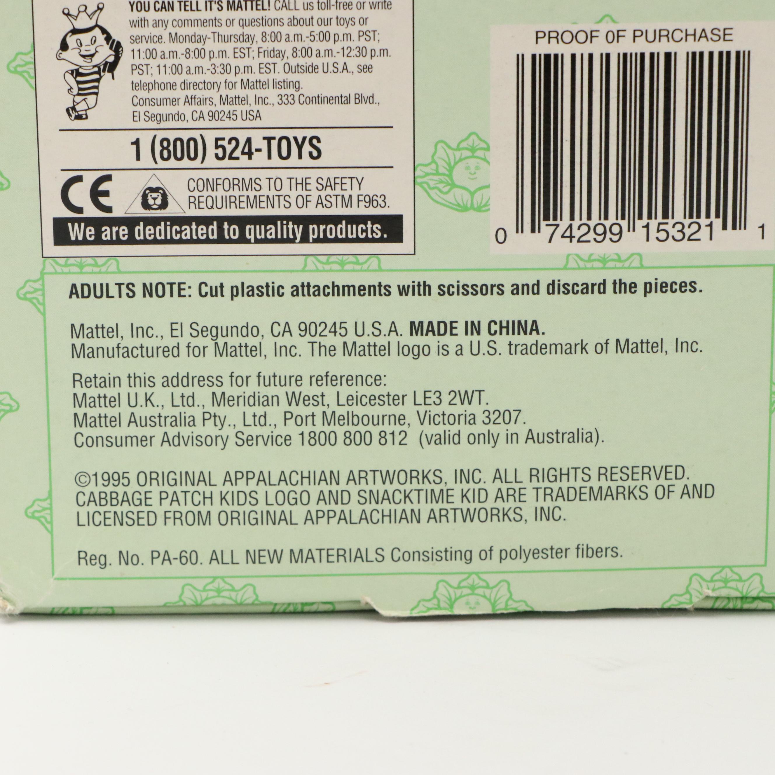 Mattel "Snacktime Kid" Cabbage Patch Kid Doll, 1995