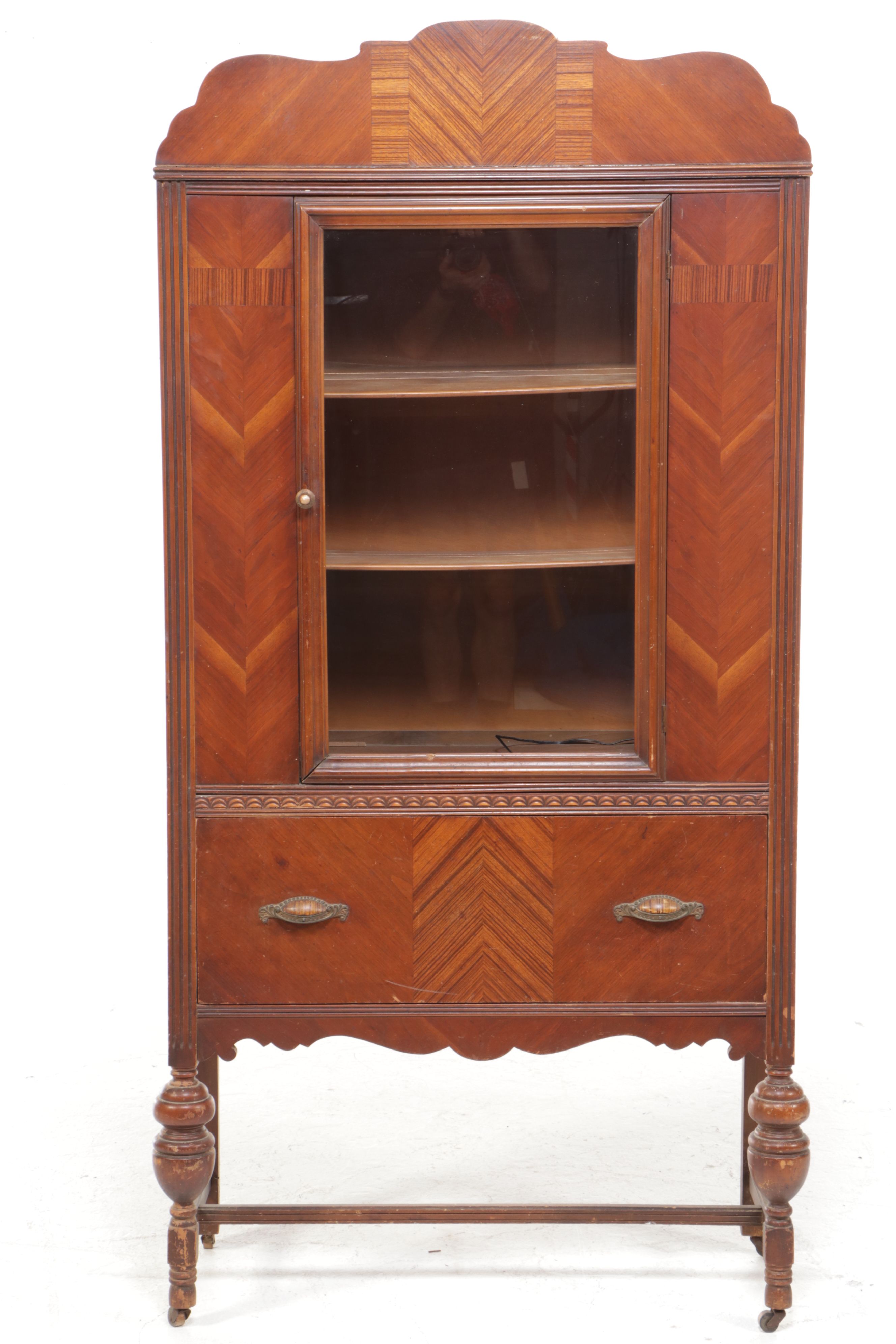 Art Deco Style Waterfall Veneer China Cabinet, Early to Mid-20th Century