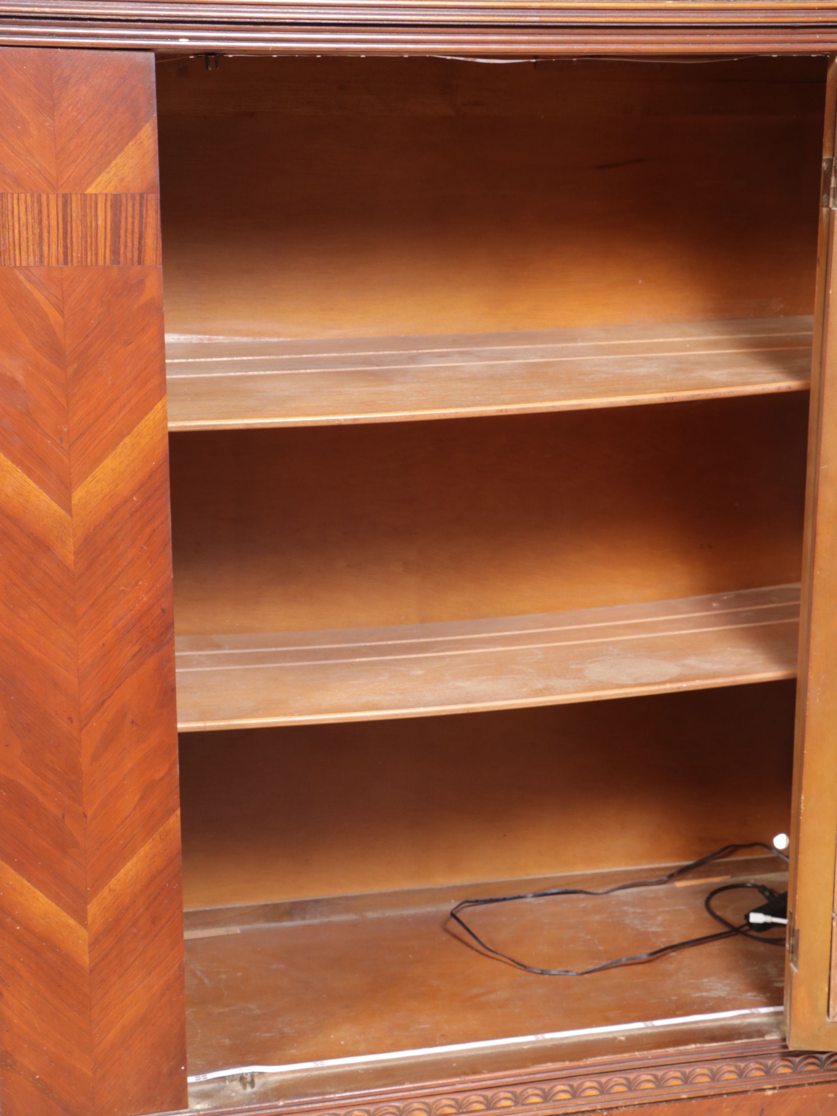 Art Deco Style Waterfall Veneer China Cabinet, Early to Mid-20th Century