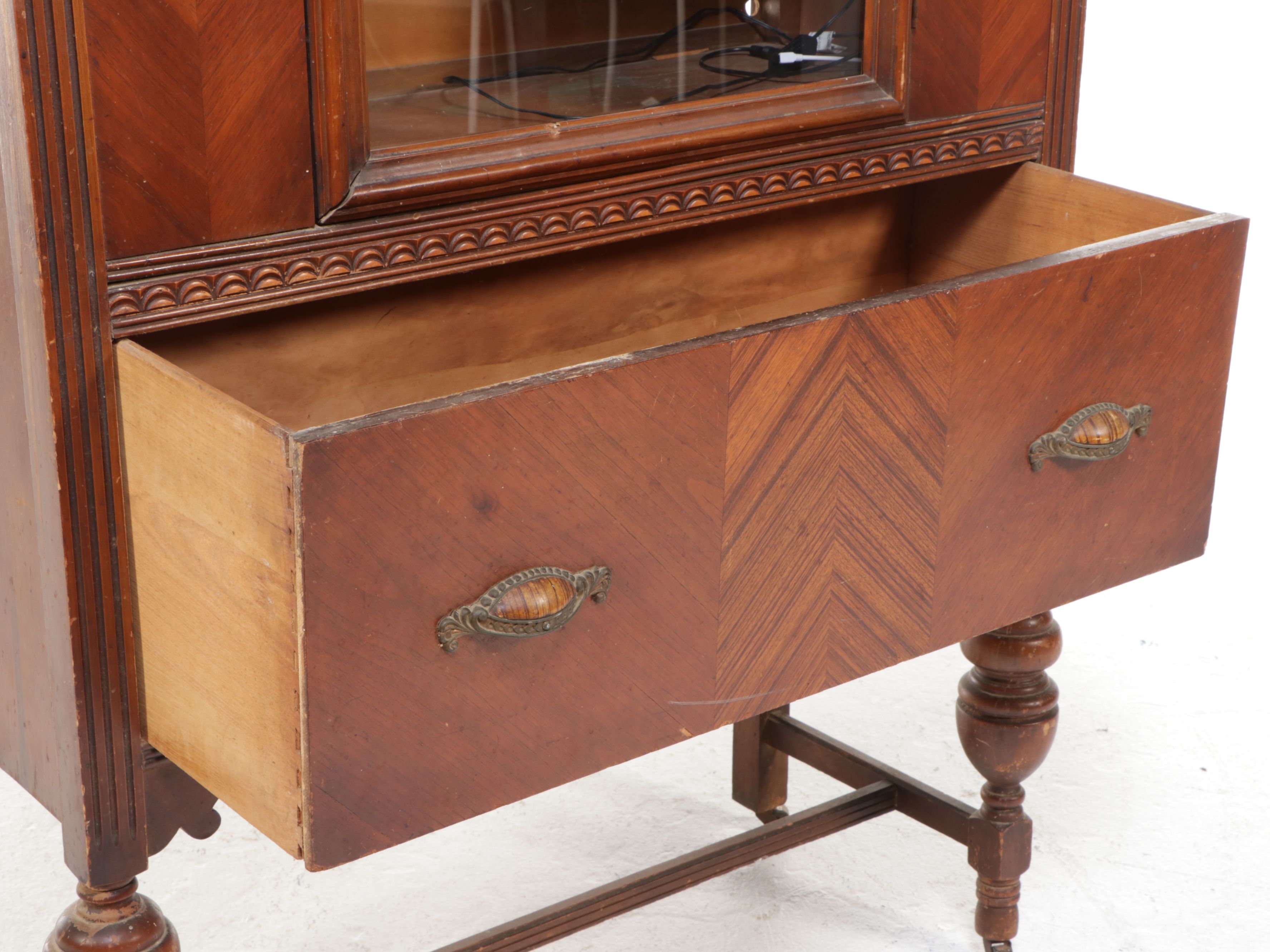 Art Deco Style Waterfall Veneer China Cabinet, Early to Mid-20th Century