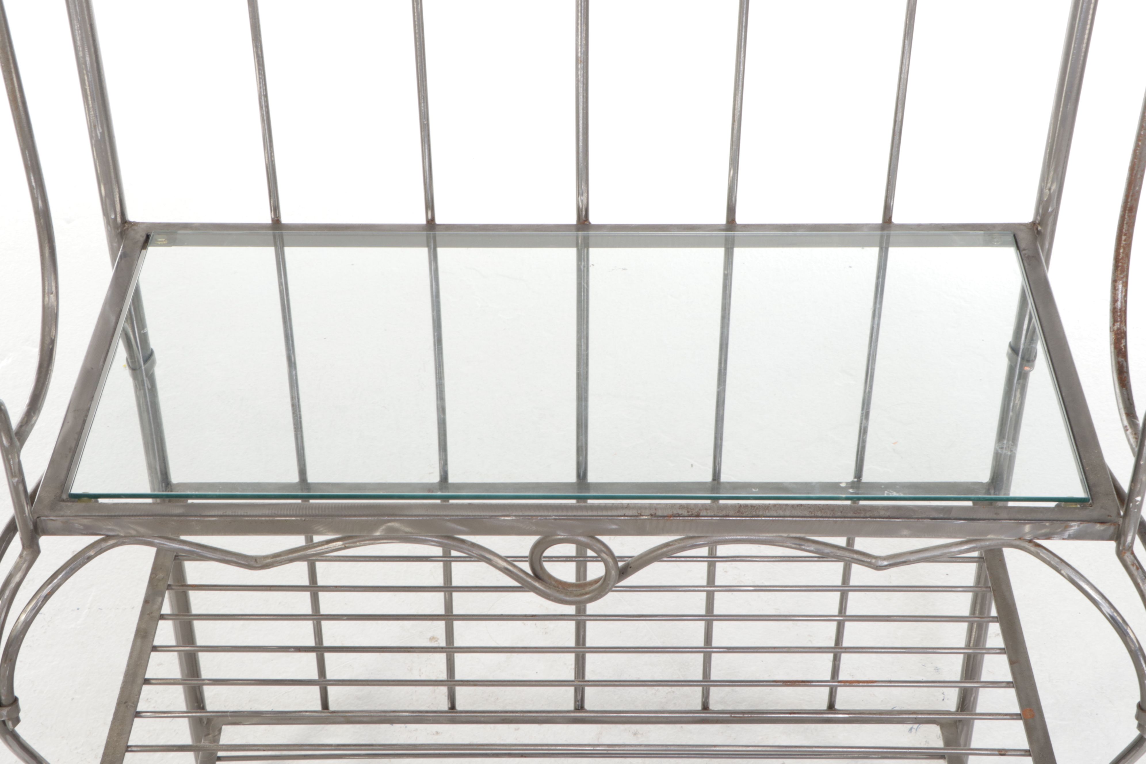 French Country Style Wrought Iron Baker's Rack with Glass Shelf