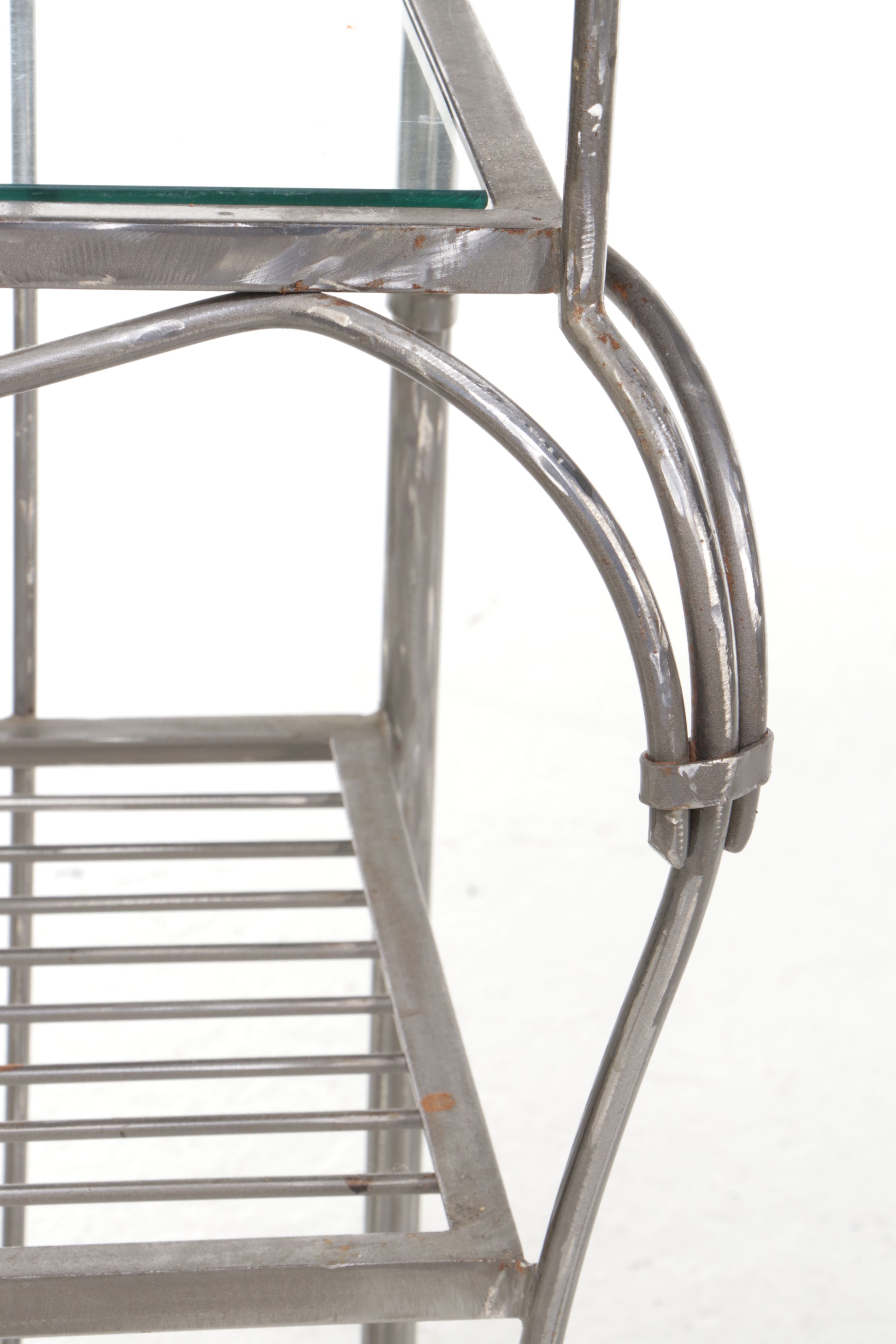 French Country Style Wrought Iron Baker's Rack with Glass Shelf