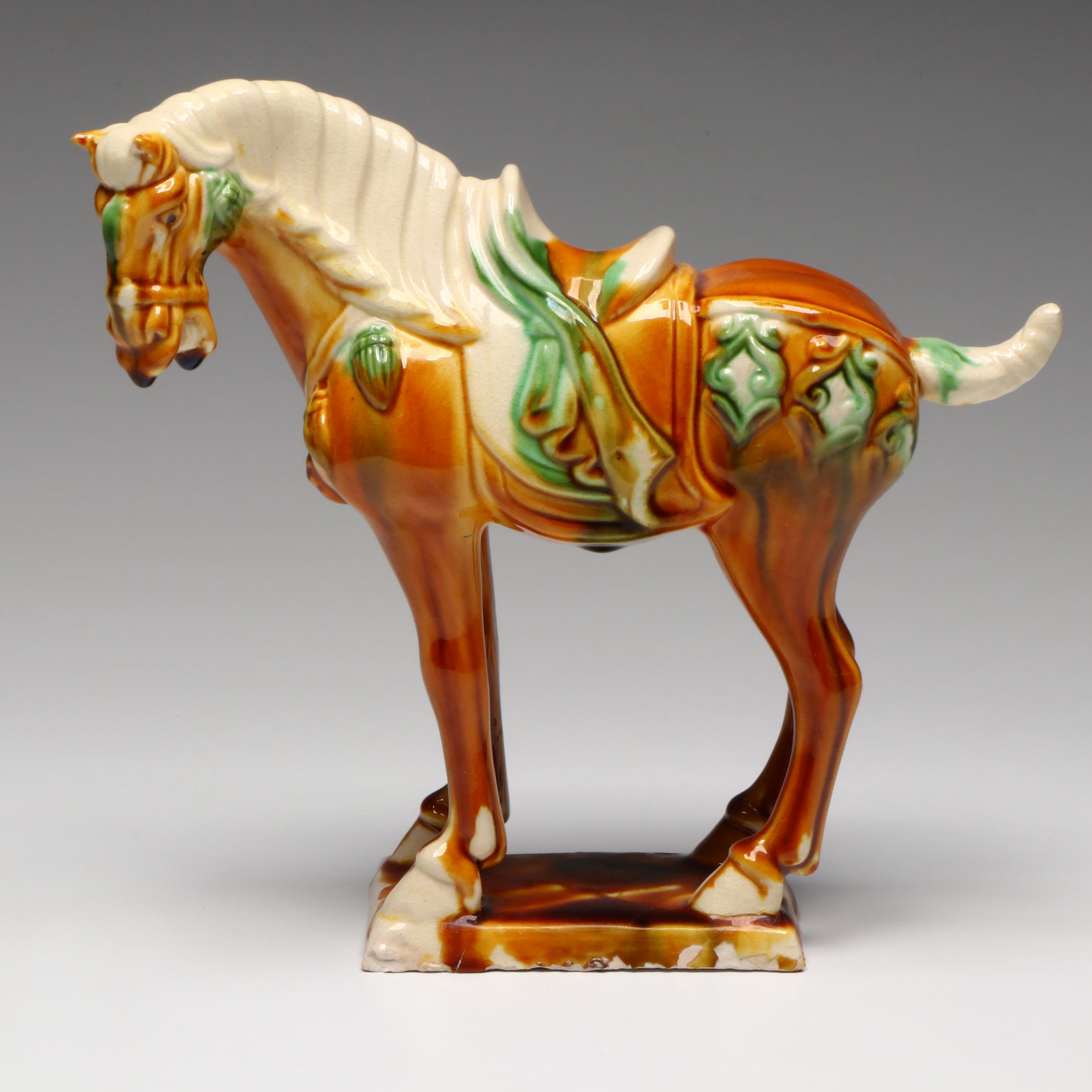 Chinese Tang Dynasty Style Sancai Glazed Ceramic Horse Figurine