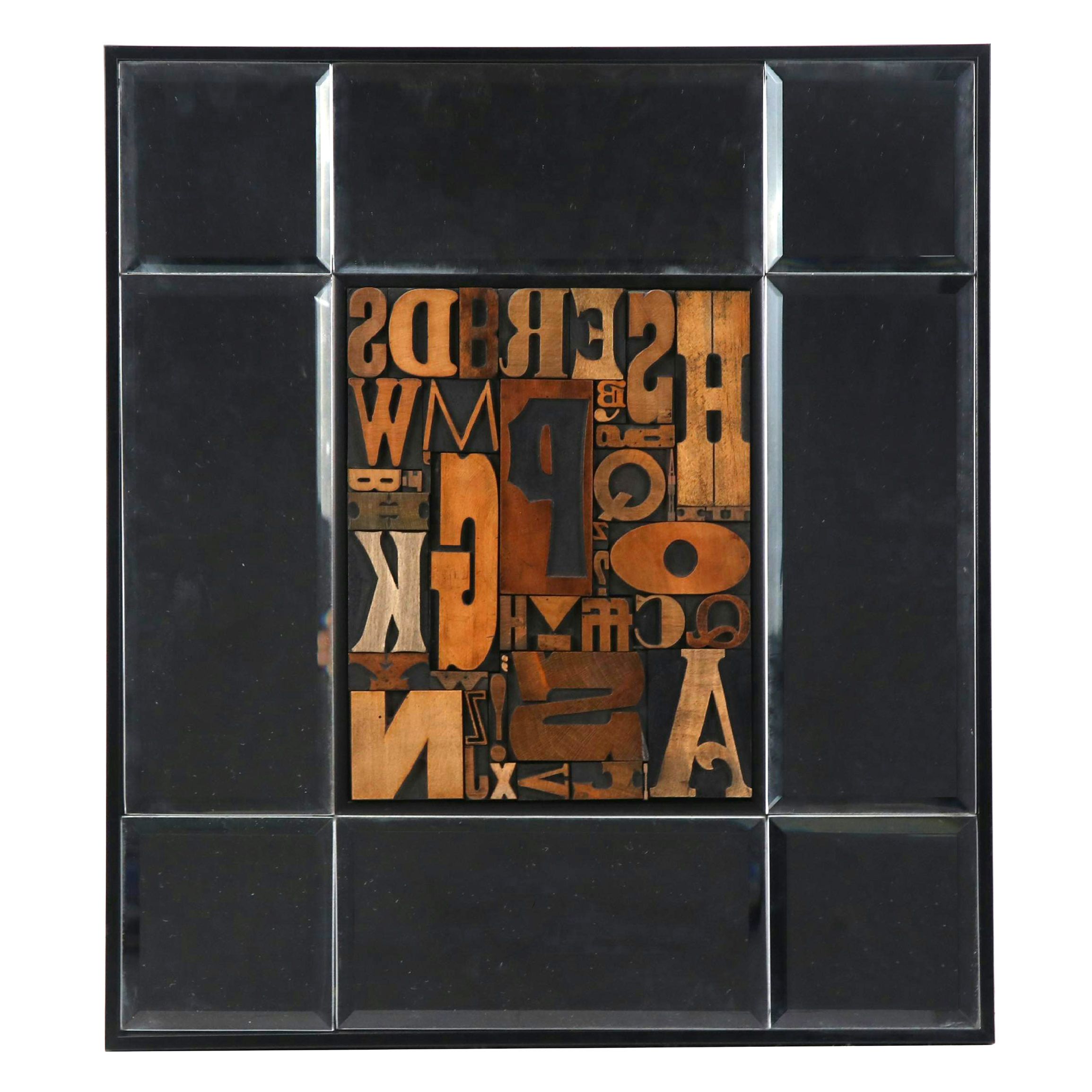 Mirror with Wooden Letterpress Block Centerpiece, 20th to 21st Century