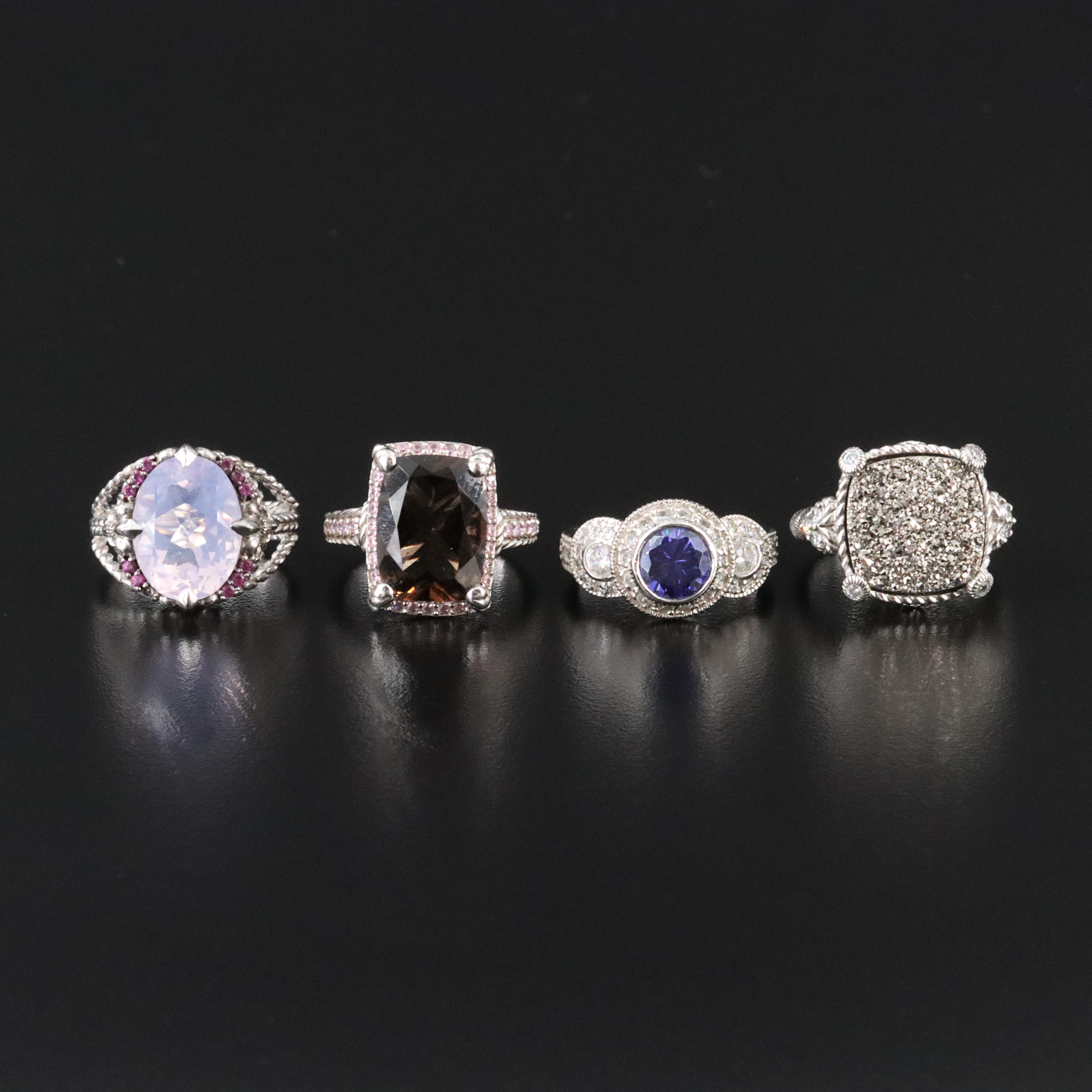Sterling Rings Featuring Judith Ripka Smoky Quartz and Druzy